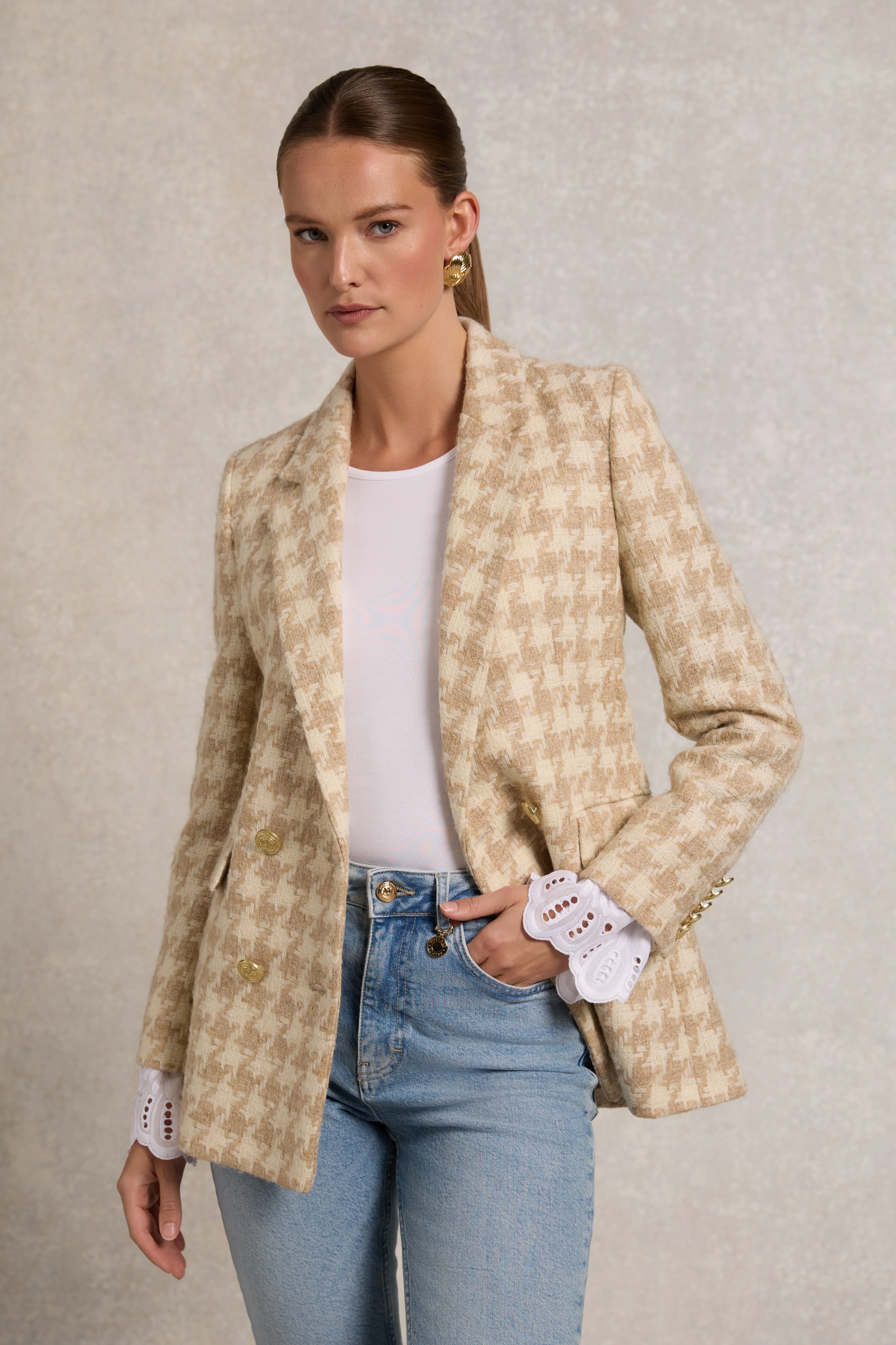 Double Breasted Blazer (Camel Houndstooth) - Image 3