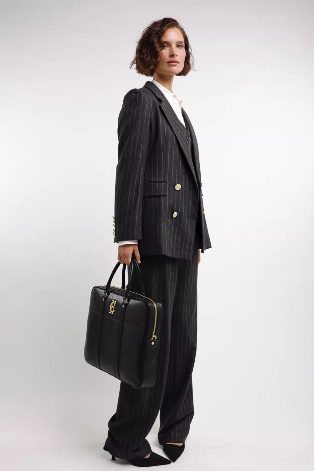 Double Breasted Blazer (Charcoal Pinstripe) - Image 5