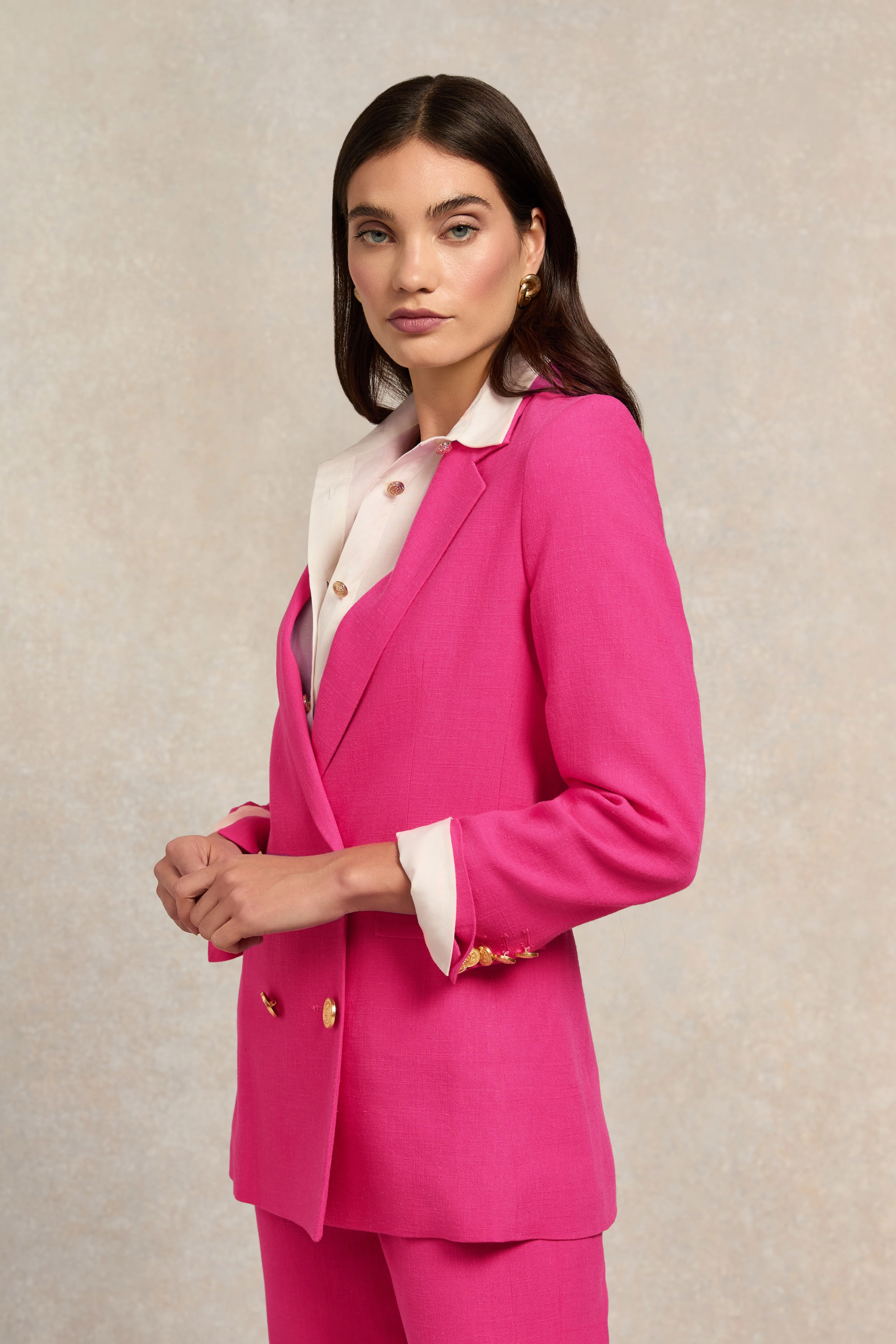 Double Breasted Blazer (Hot Pink Linen) - Image 2
