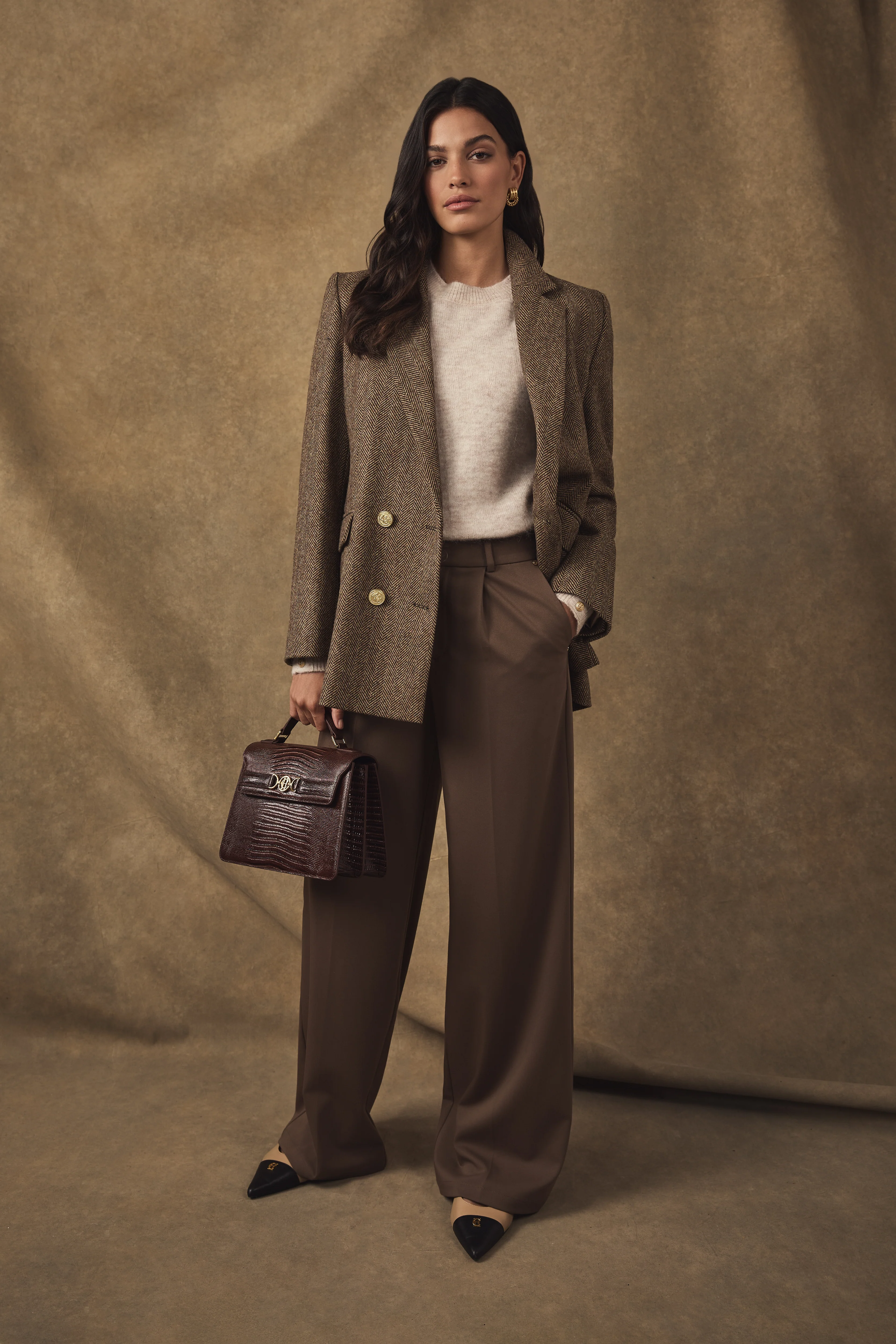 Double Breasted Blazer (Large Scale Brown Herringbone) - Image 2