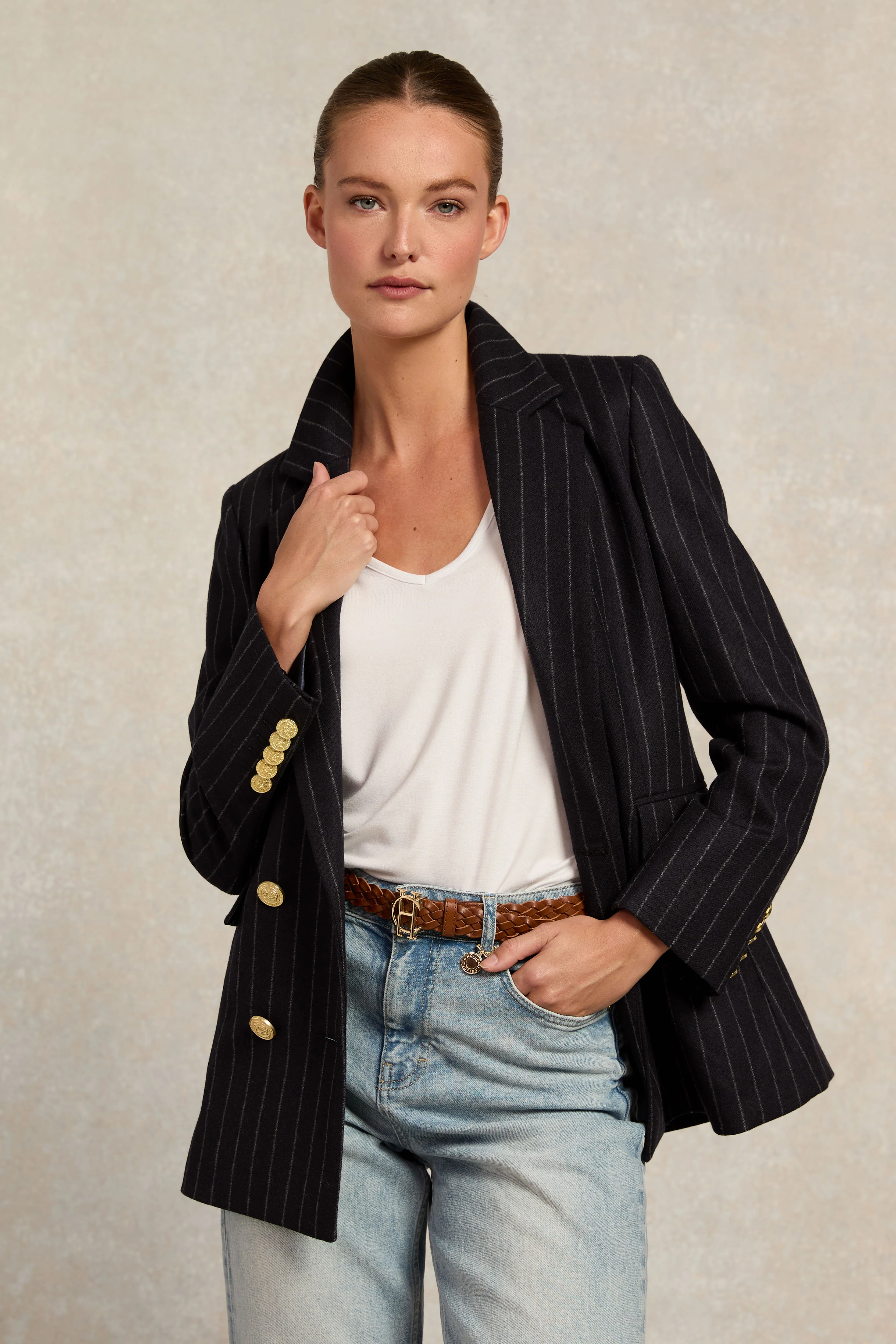 Double Breasted Blazer (Navy Chalk Pinstripe) - Image 5