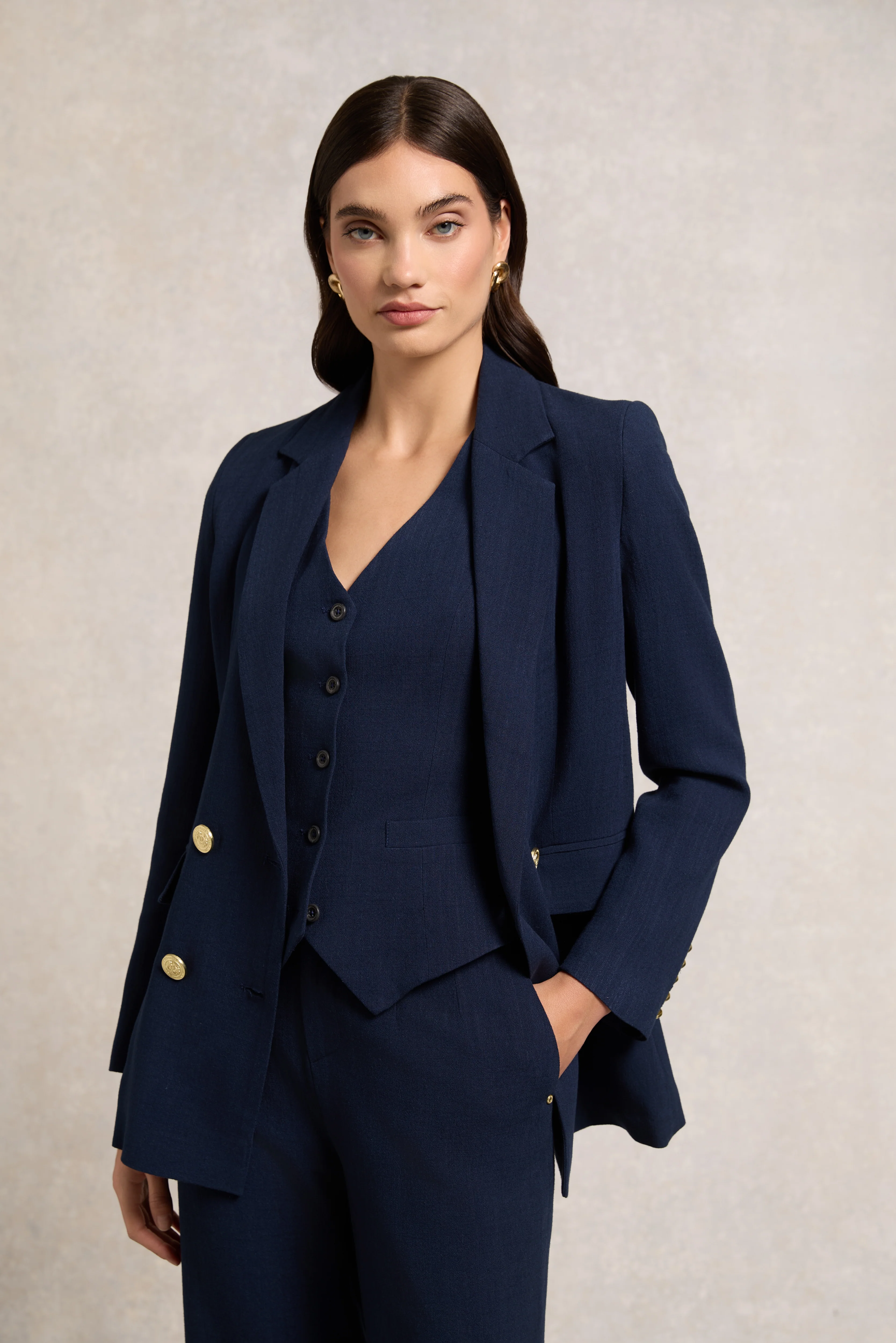 Double Breasted Blazer (Navy Linen) - Image 3