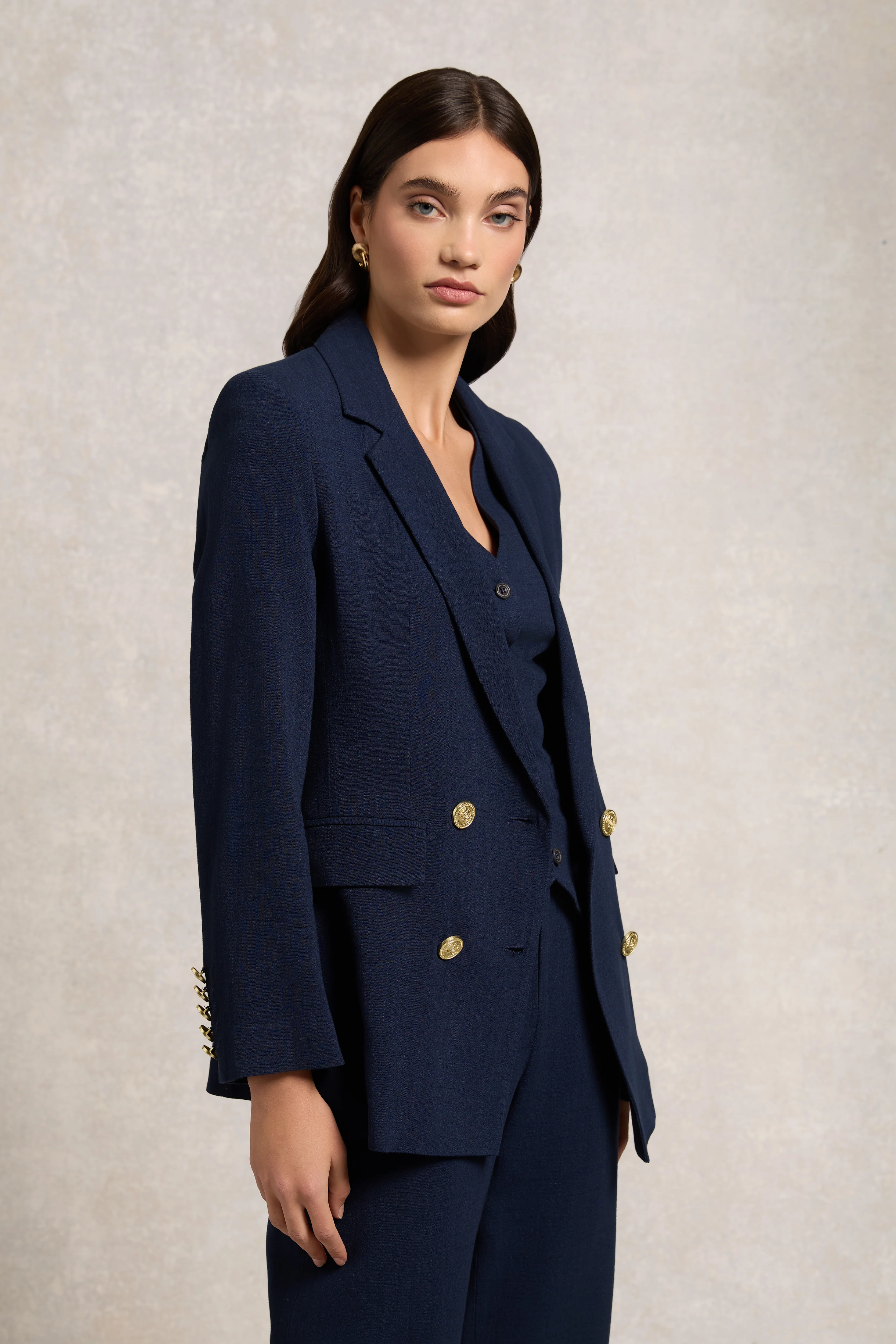 Double Breasted Blazer (Navy Linen) - Image 8
