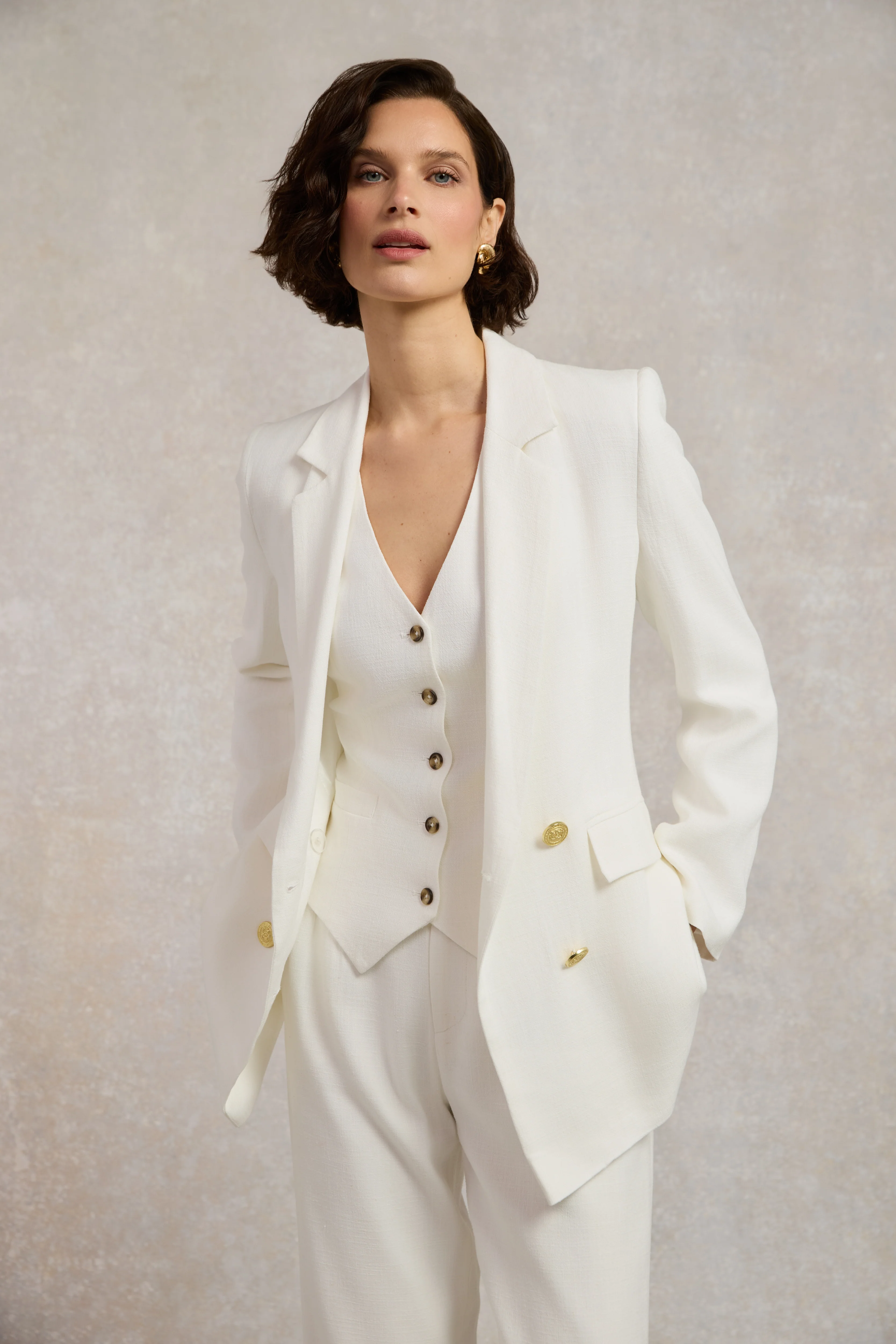 Double Breasted Blazer (Oyster Linen) - Image 3