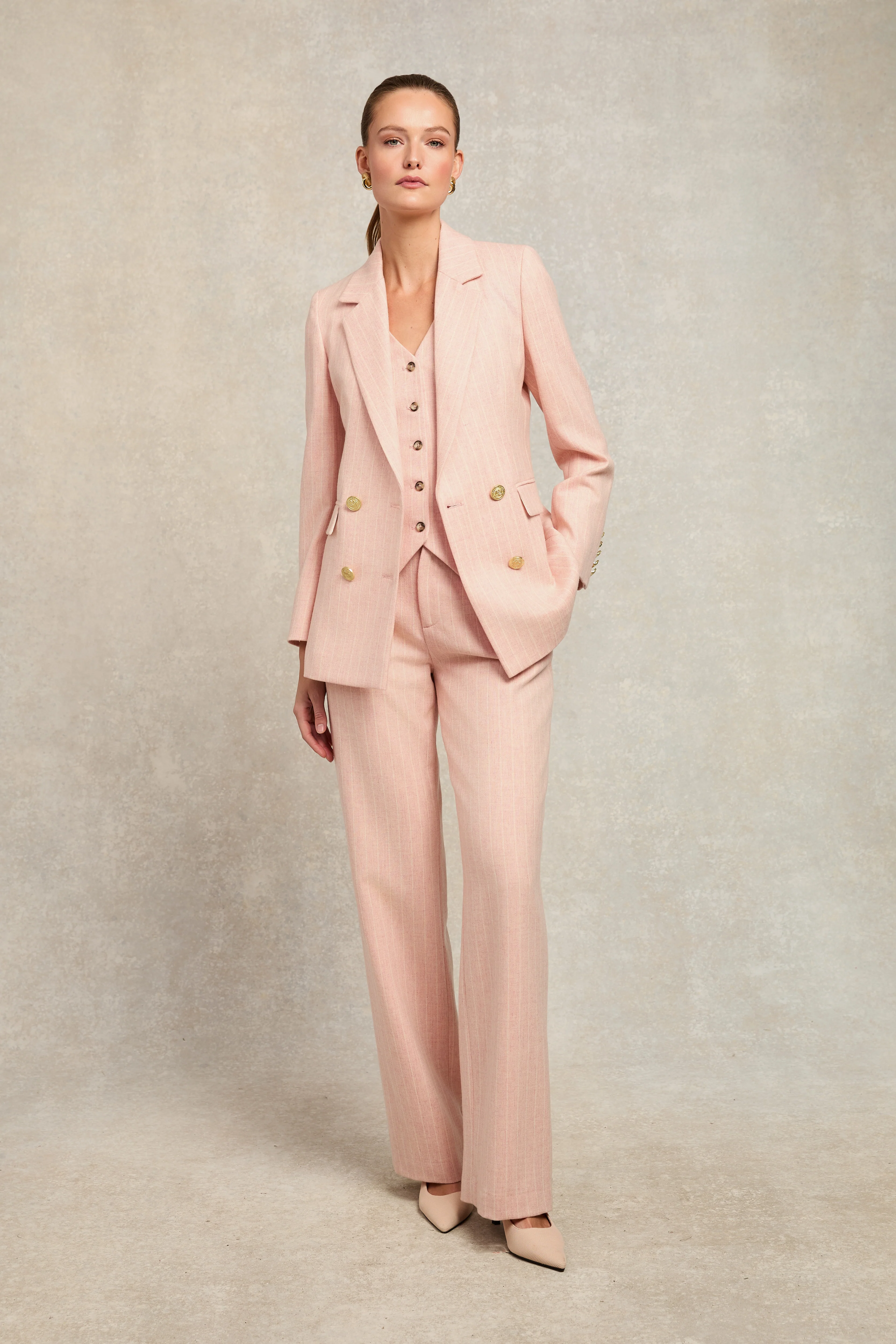 Double Breasted Blazer (Pink Chalk Pinstripe) - Image 3