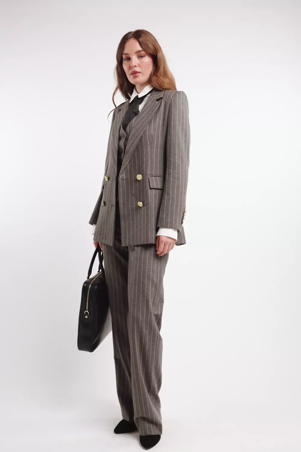 Double Breasted Blazer (Soft Grey Pinstripe) - Image 5