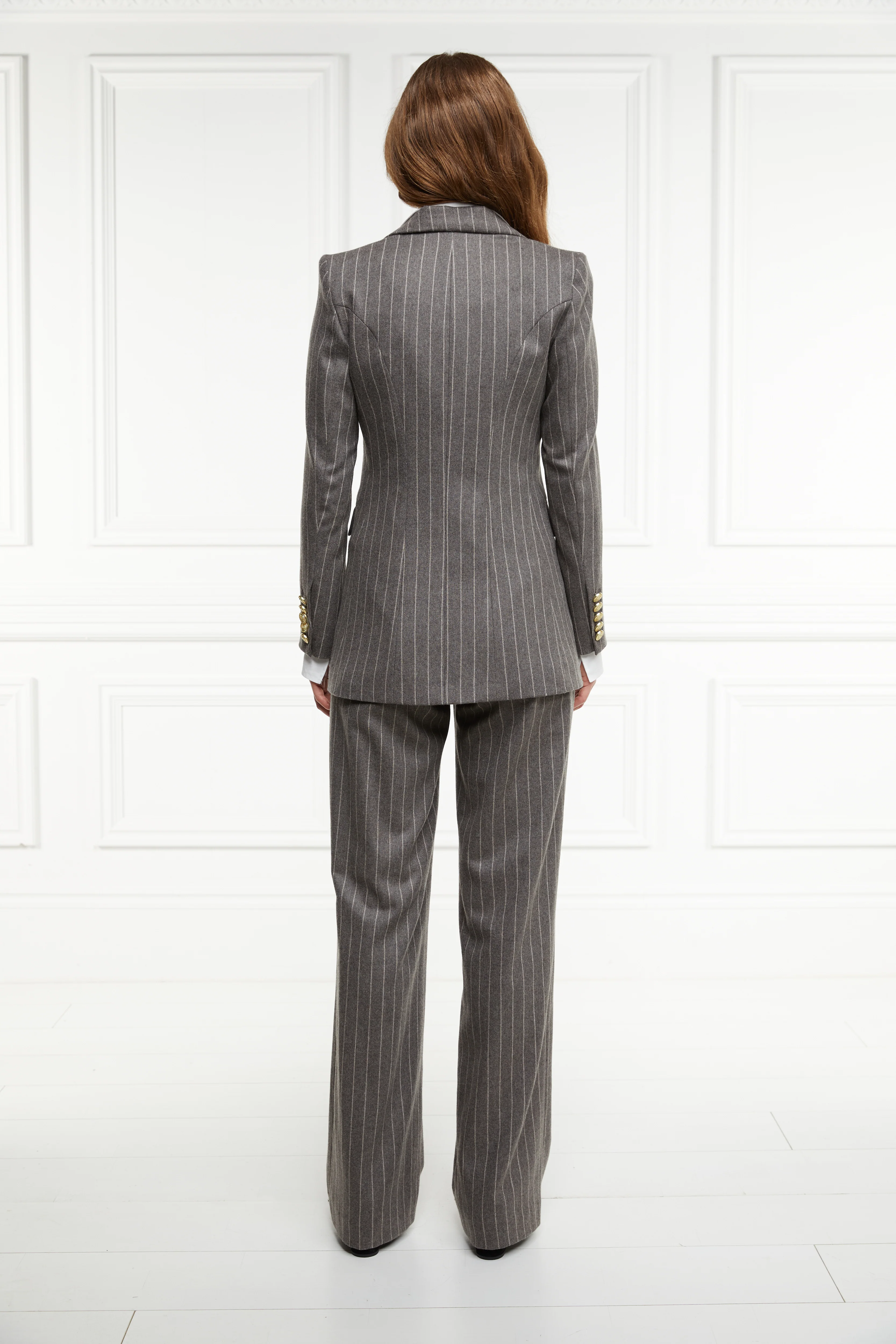 Double Breasted Blazer (Soft Grey Pinstripe) - Image 6