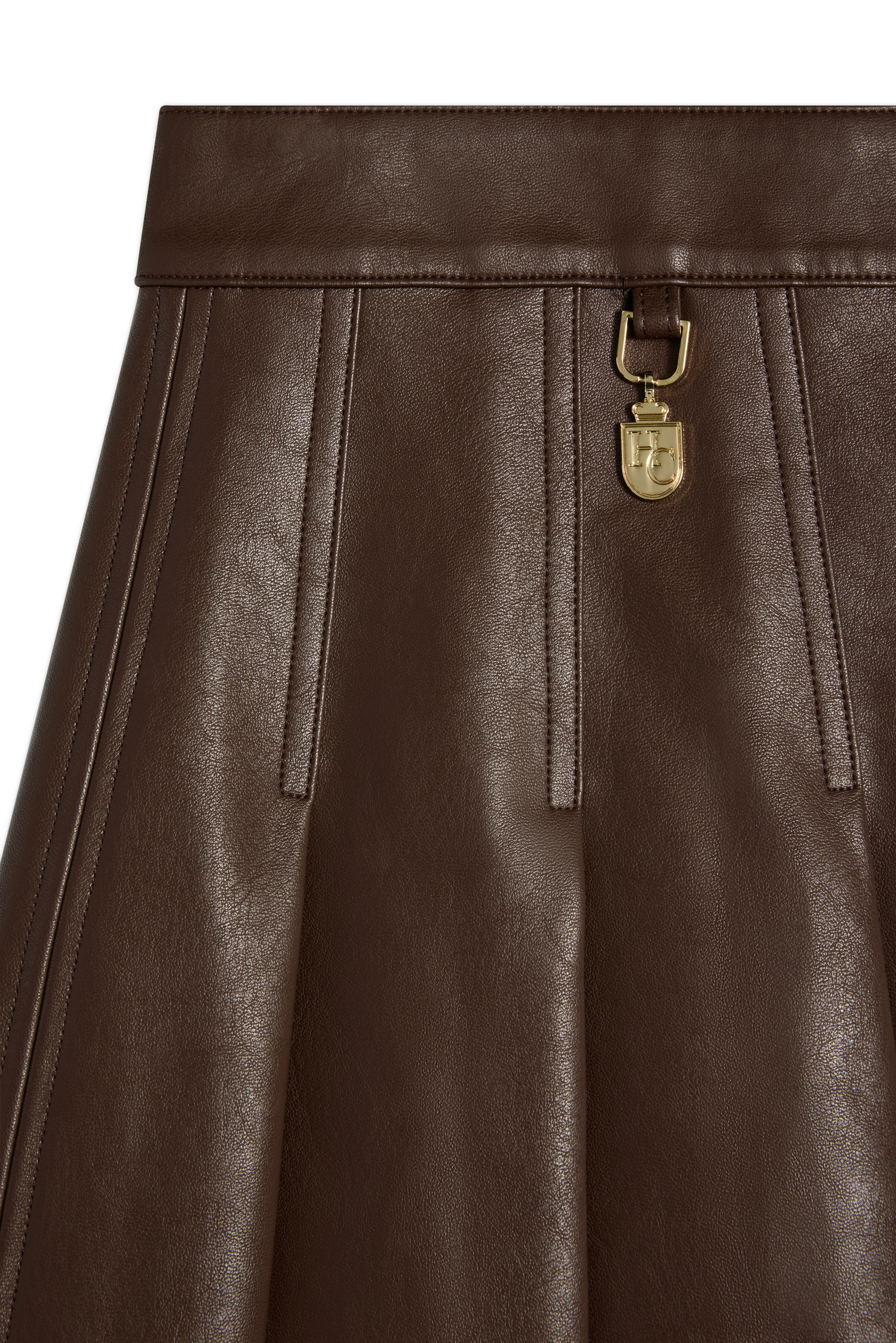 Faux Leather Pleated Mini Skirt (Espresso) - Image 5