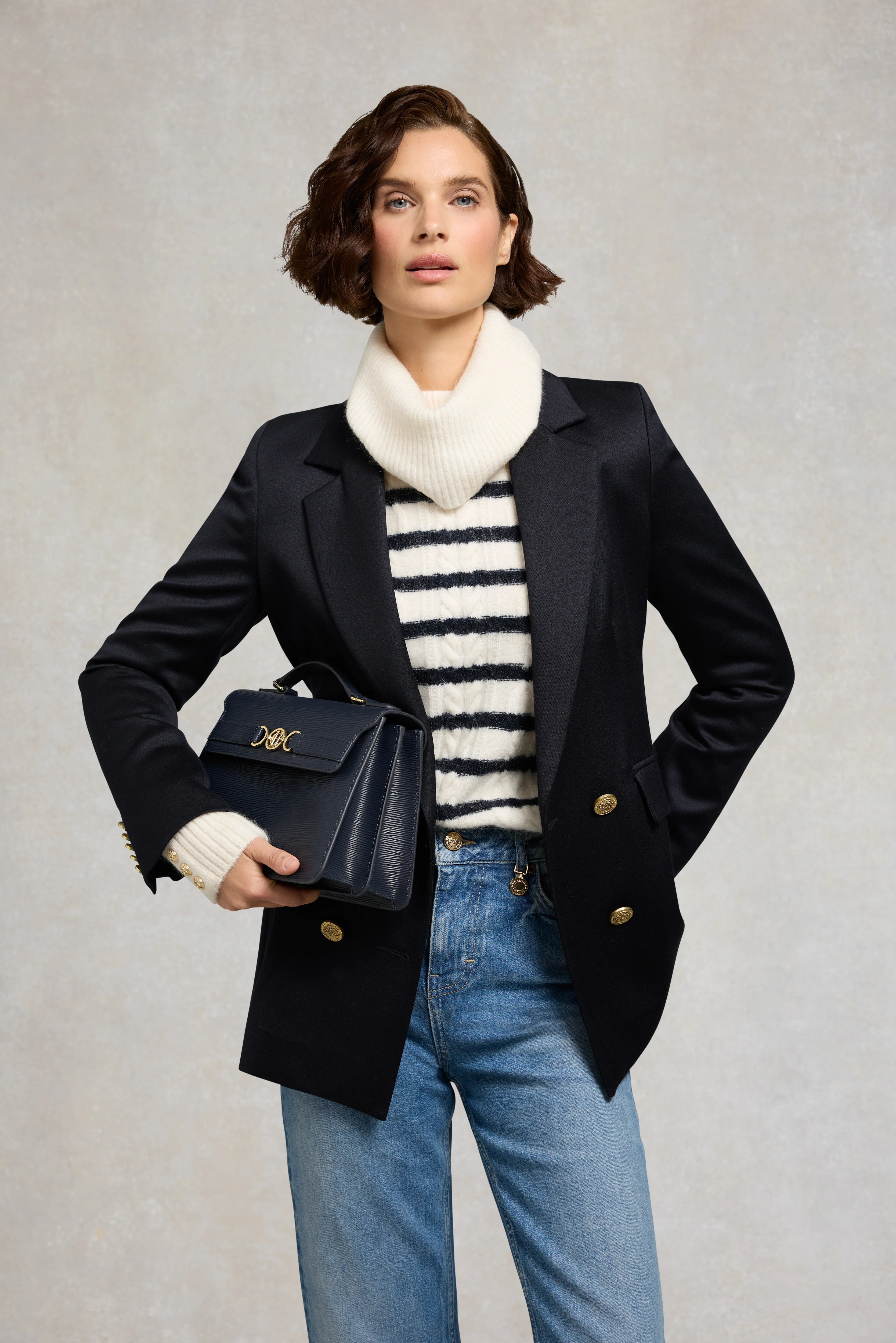 Frances Cowl Neck Knit (Natural Stripe) - Image 3