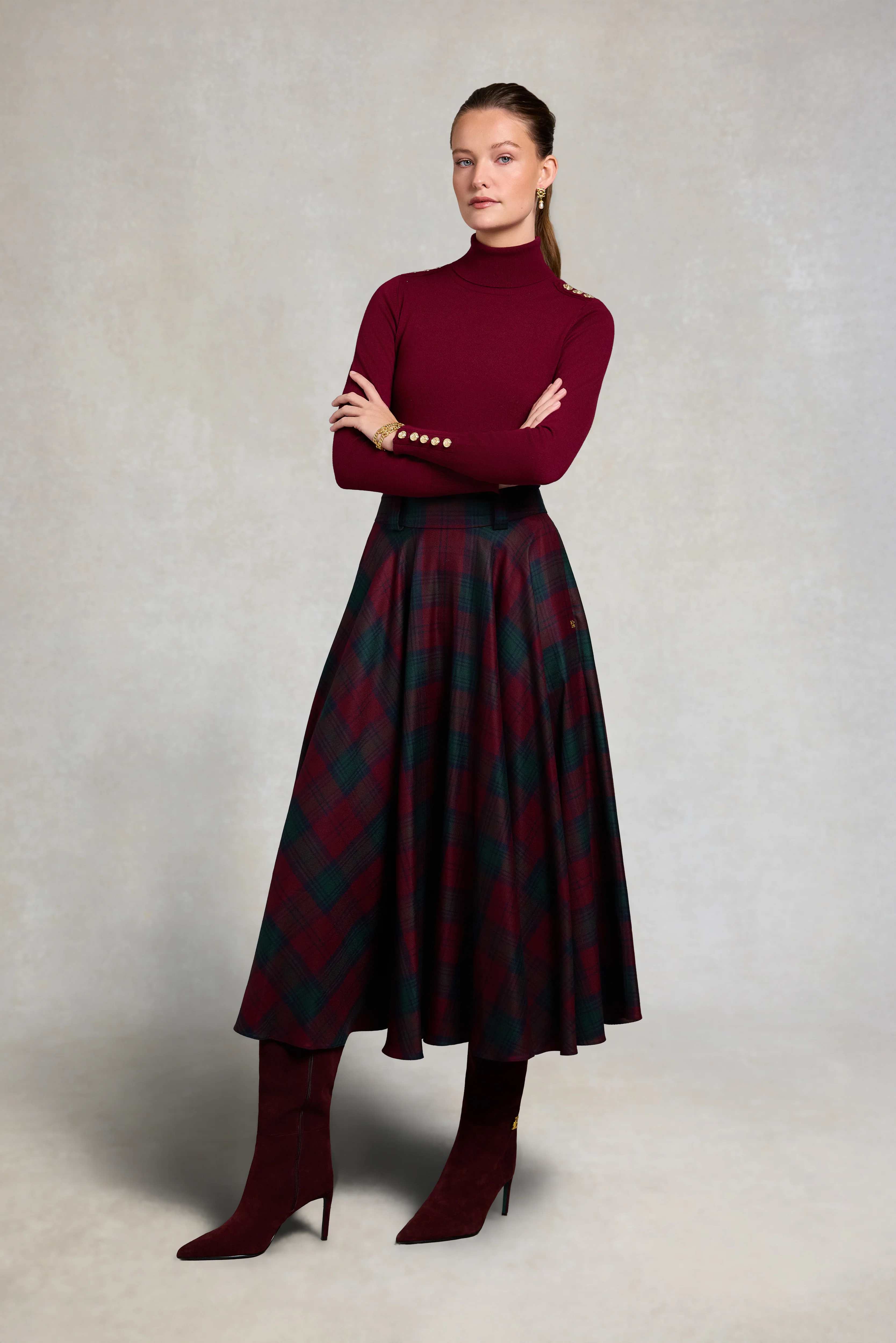 360 Maxi Tweed Circle Skirt (Mulberry Tartan)