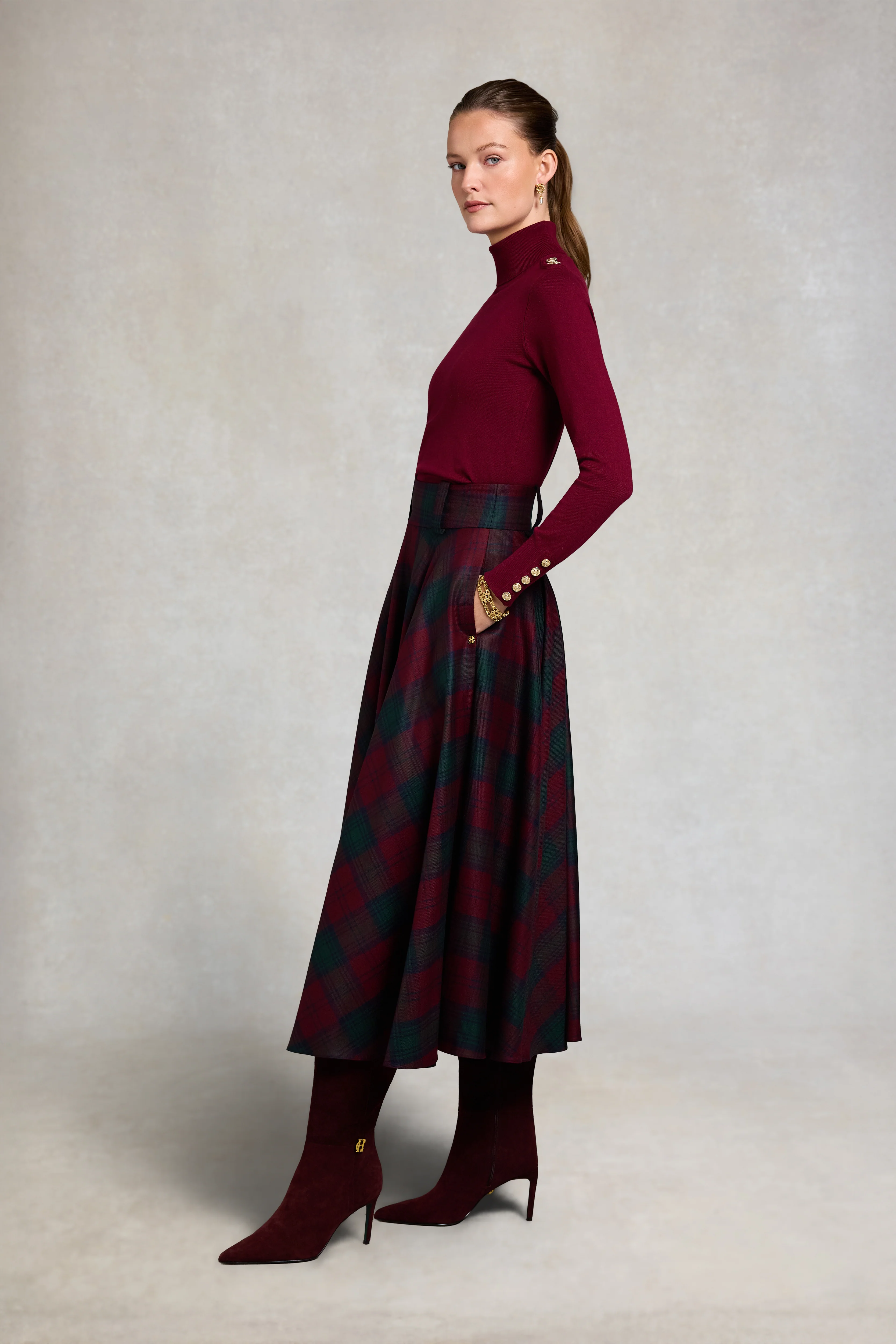 360 Maxi Tweed Circle Skirt (Mulberry Tartan) - Image 2