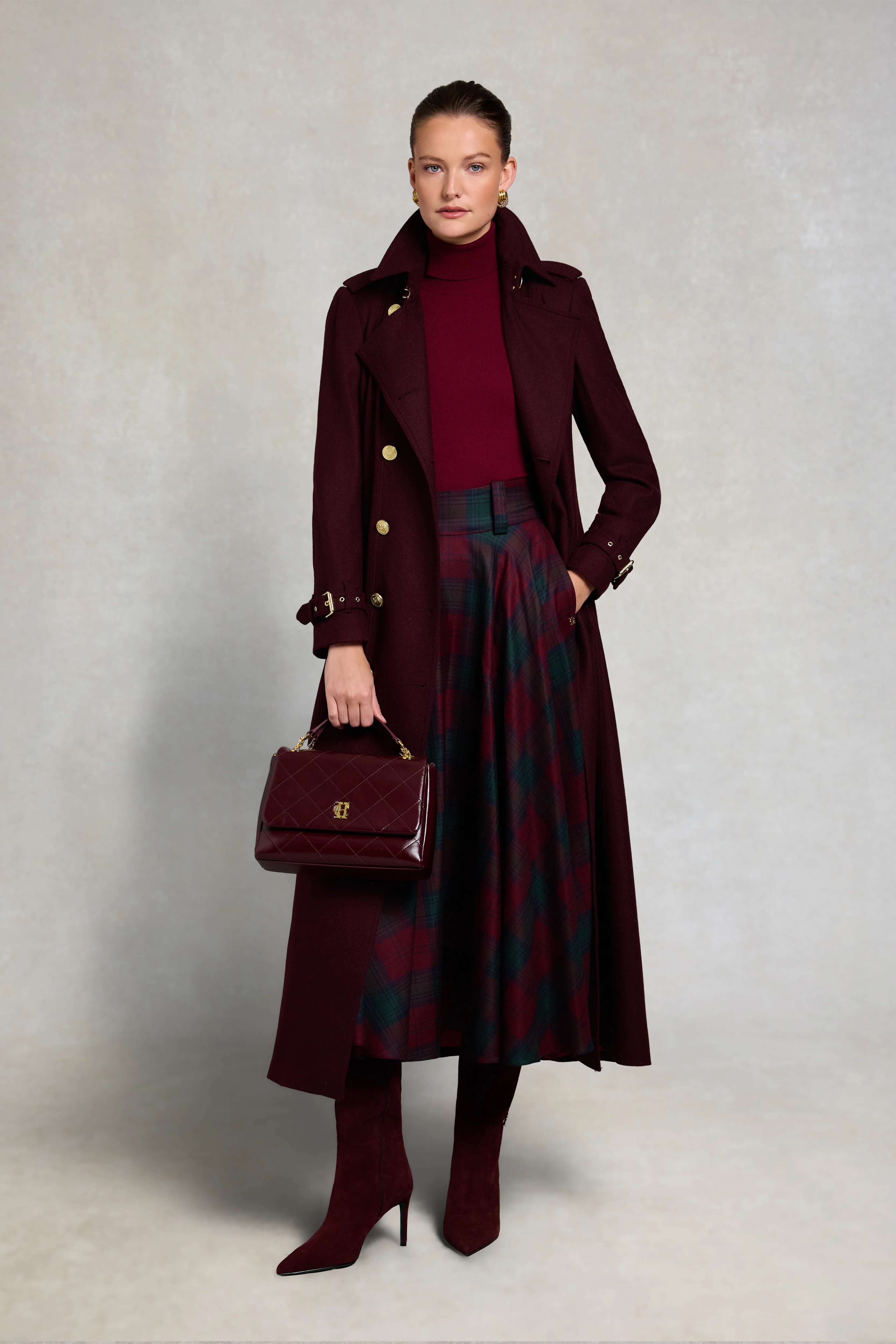 360 Maxi Tweed Circle Skirt (Mulberry Tartan) - Image 4