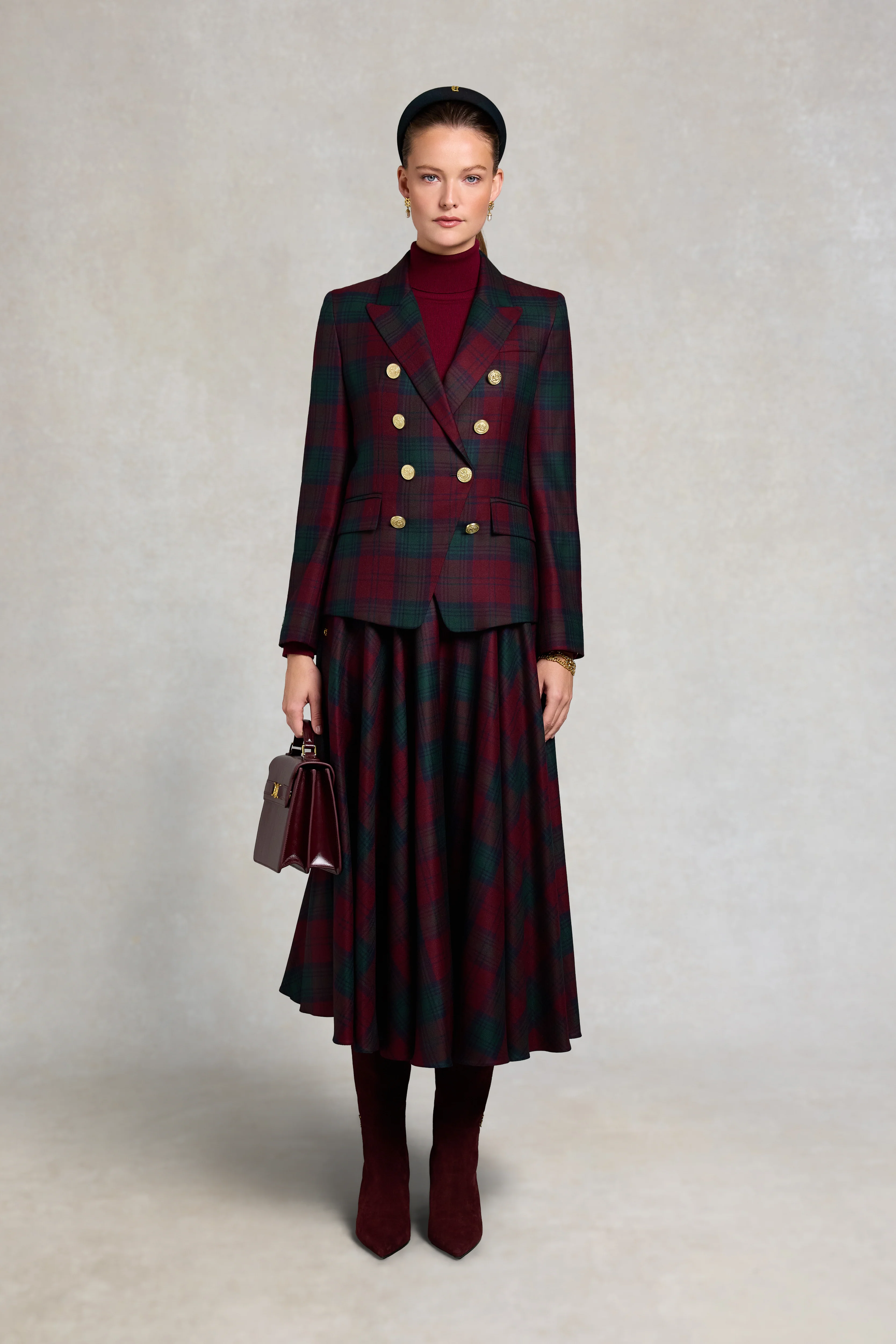 360 Maxi Tweed Circle Skirt (Mulberry Tartan) - Image 5