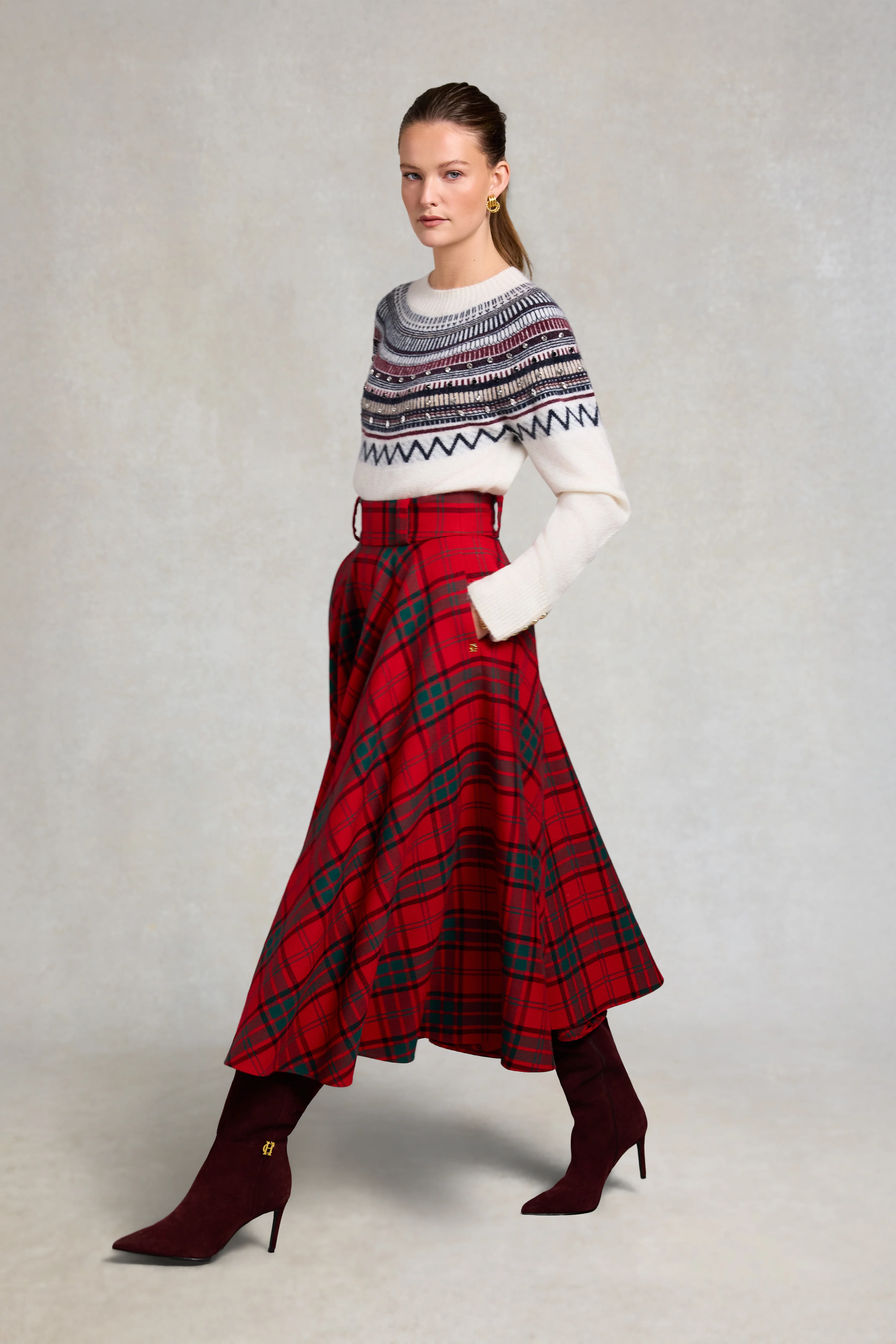 360 Maxi Tweed Circle Skirt (Red Tartan) - Image 2