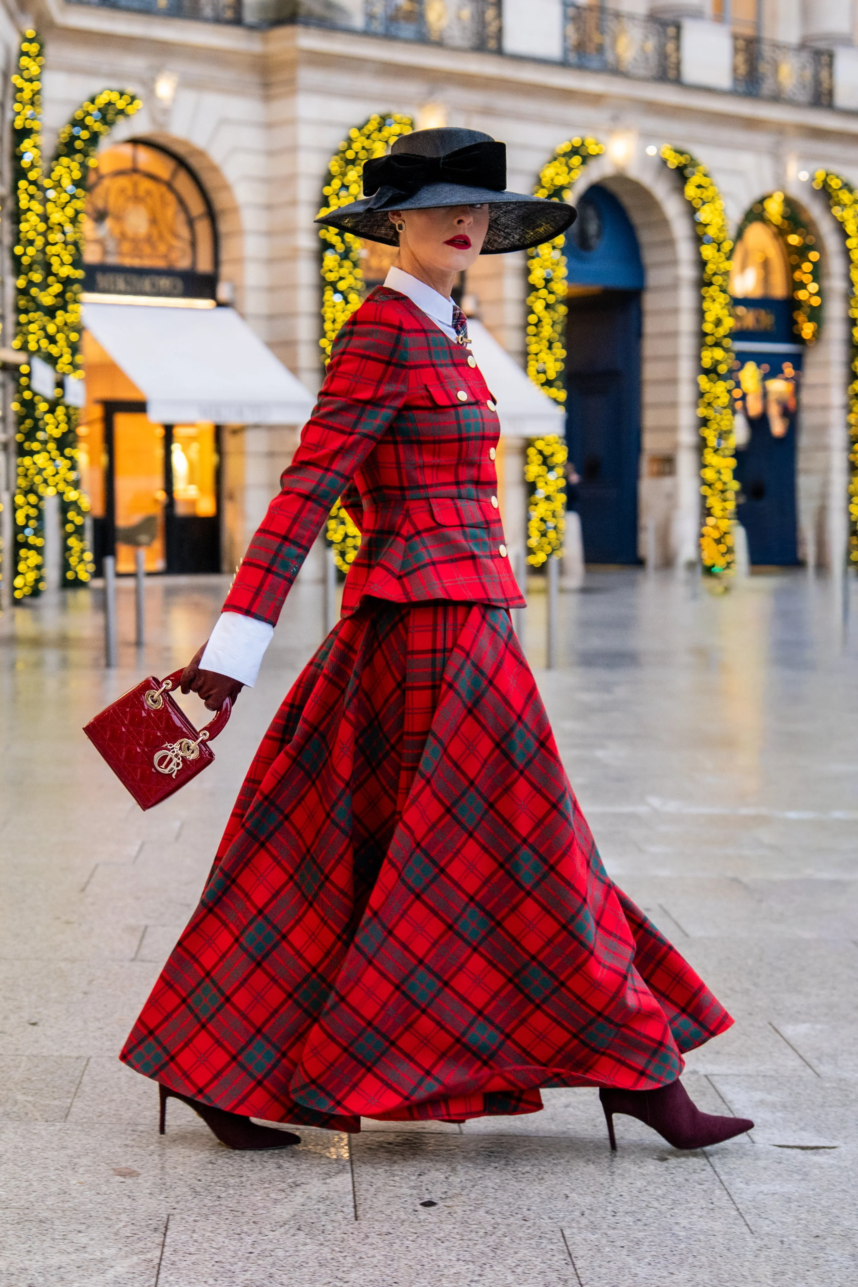 360 Maxi Tweed Circle Skirt (Red Tartan) - Image 3