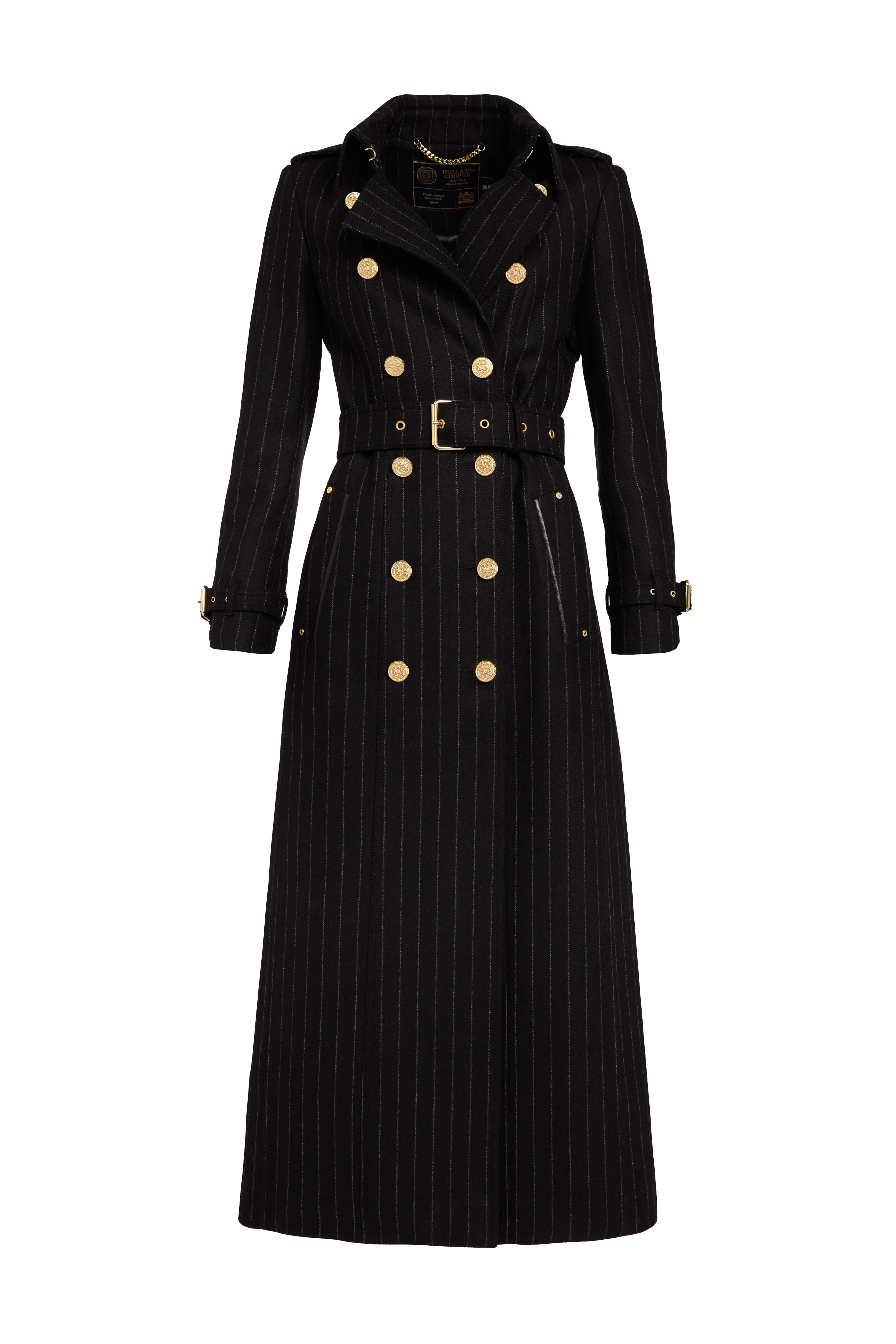 Full Length Marlborough Trench Coat (Black Pinstripe) - Image 4