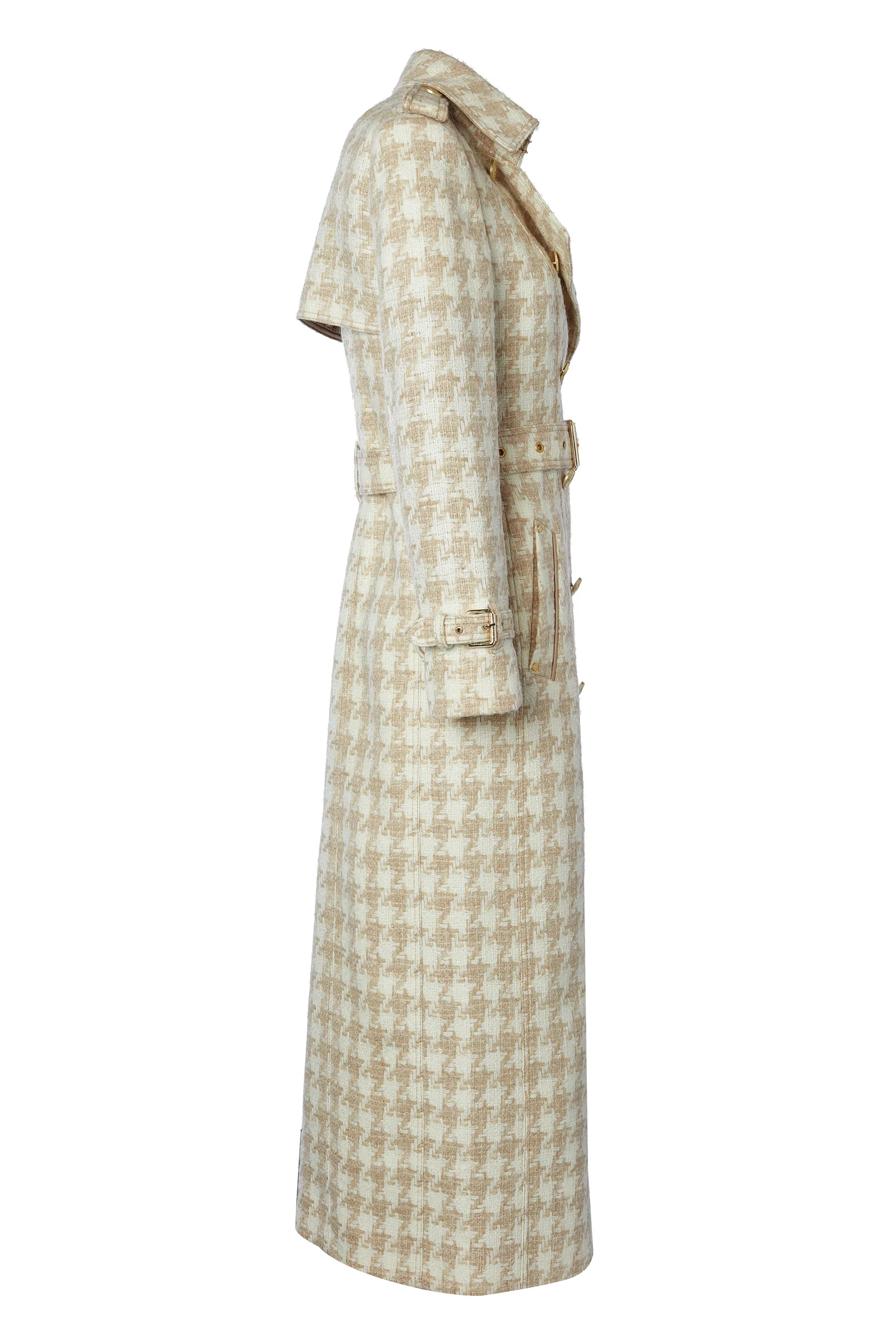 Full Length Marlborough Trench Coat (Camel Houndstooth) - Image 7