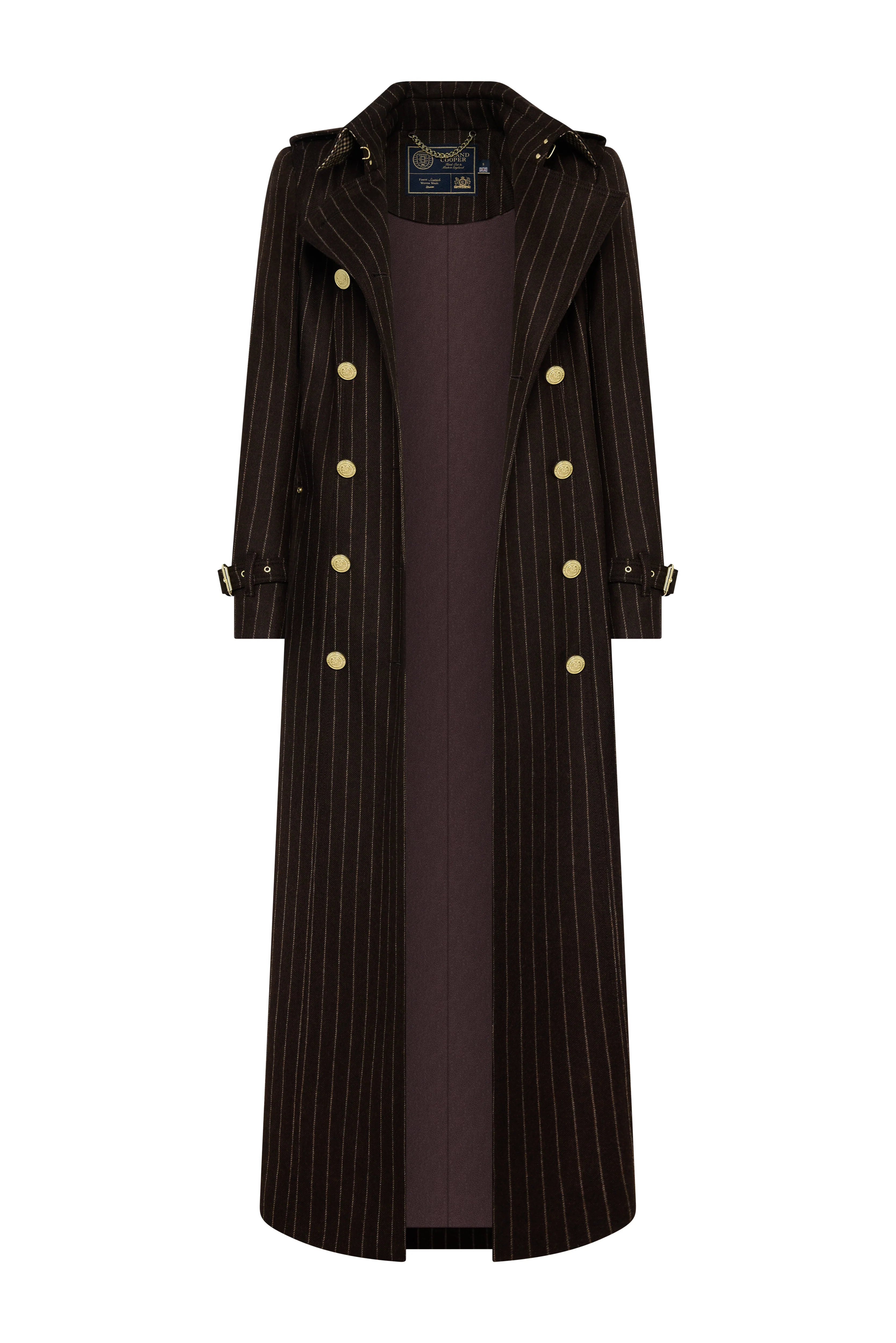 Full Length Marlborough Trench Coat (Chocolate Pinstripe) - Image 10