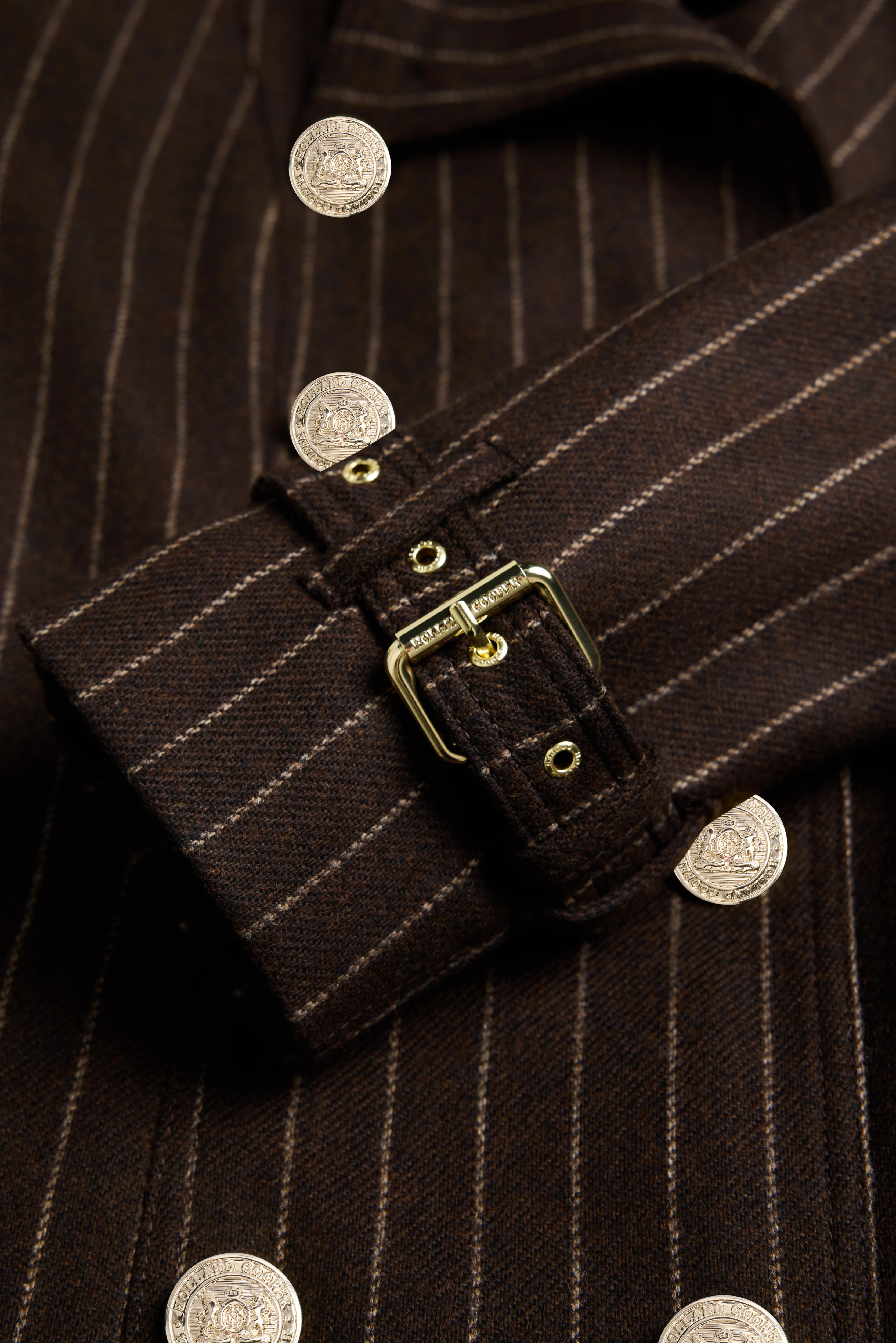 Full Length Marlborough Trench Coat (Chocolate Pinstripe) - Image 11