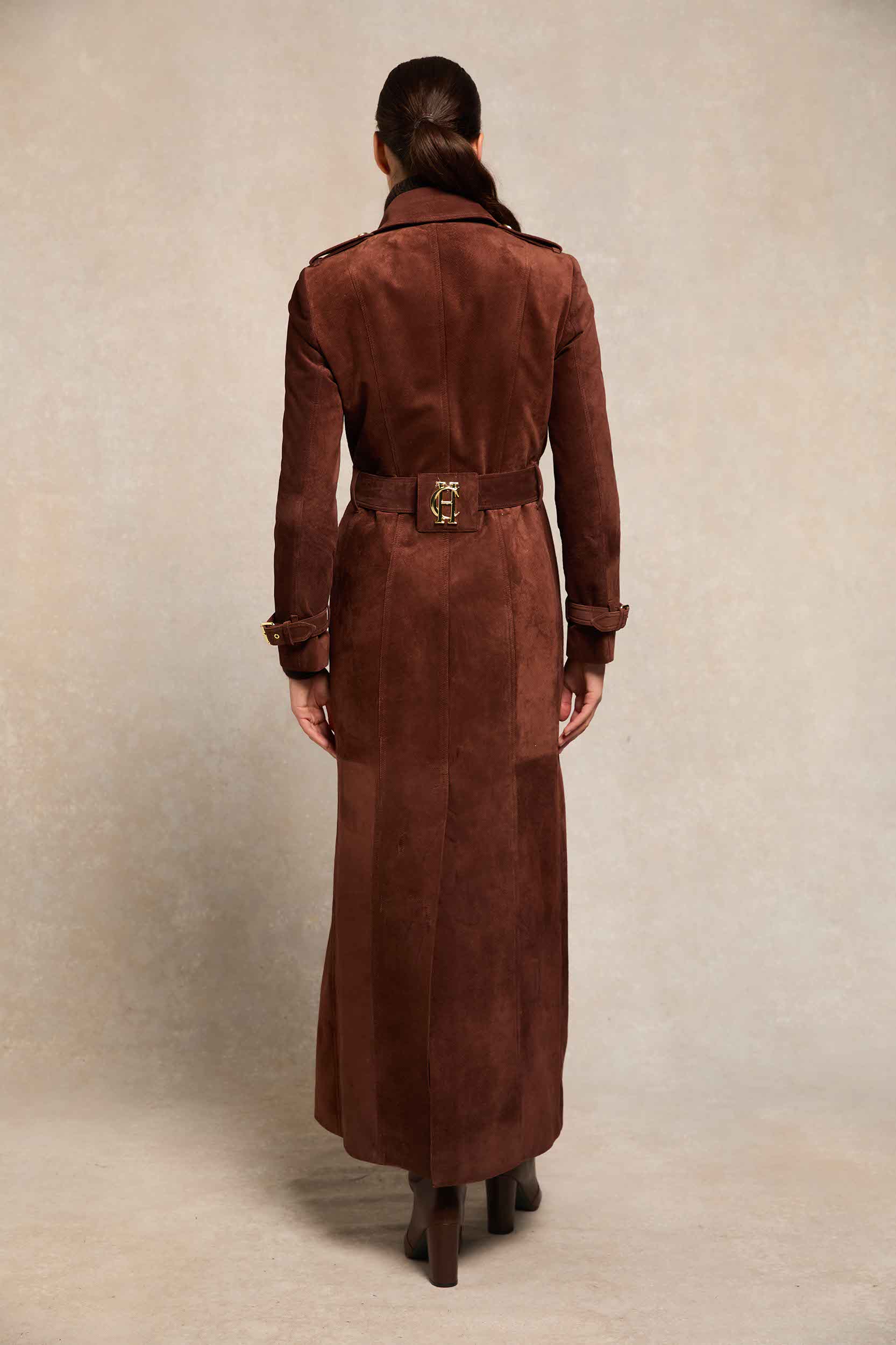 Full Length Marlborough Trench Coat (Chocolate Suede) - Image 3