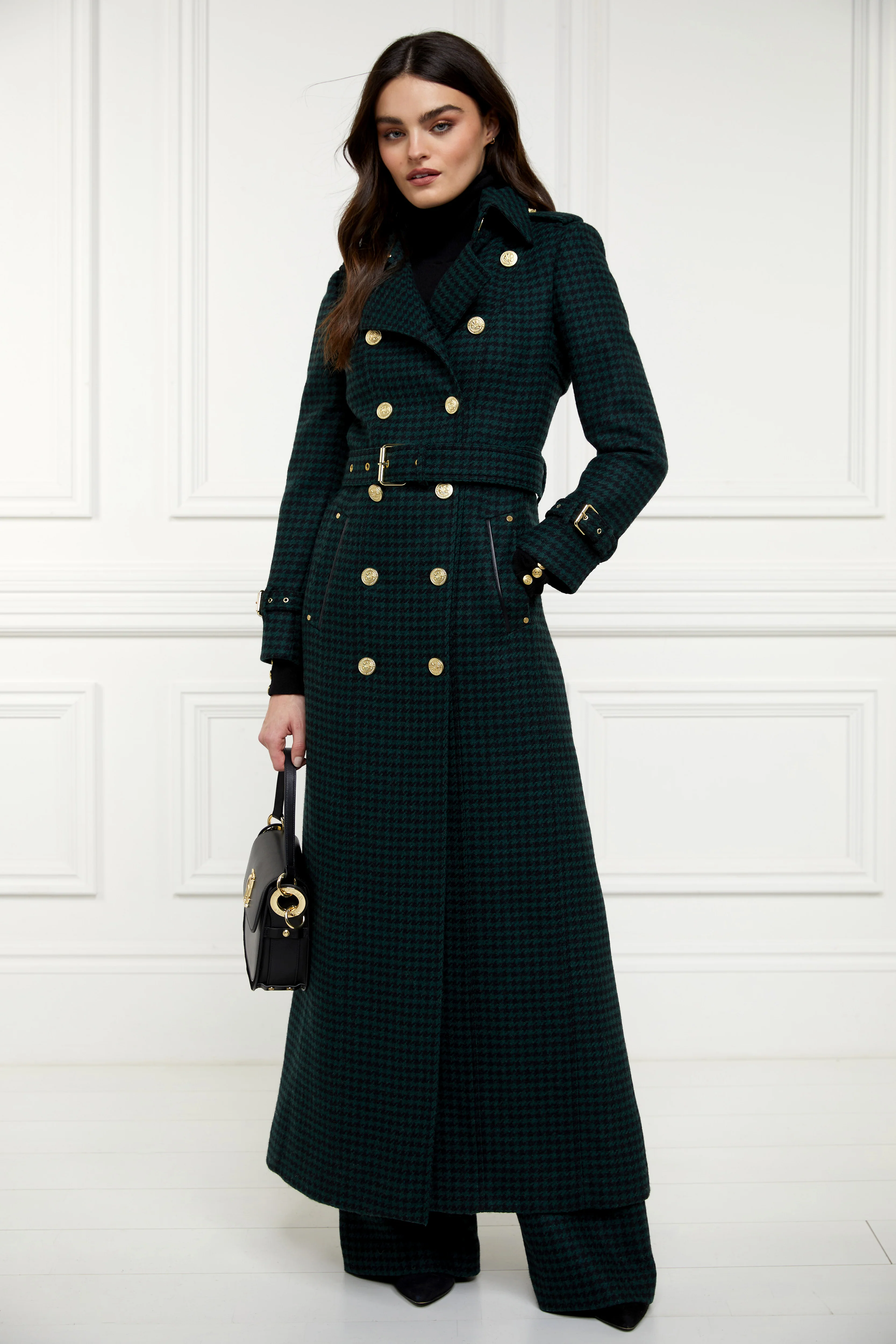 Full Length Marlborough Trench Coat (Emerald Houndstooth) - Image 2