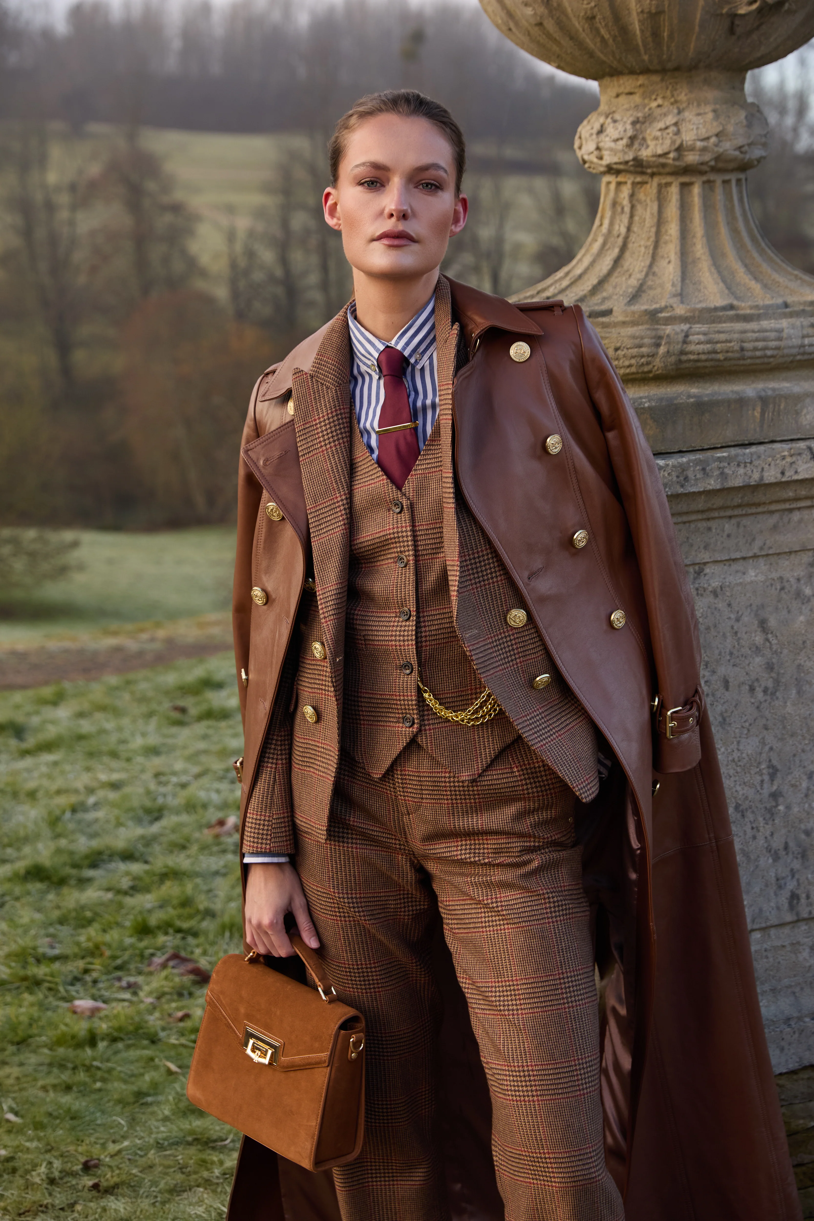 Full Length Marlborough Trench Coat (Valencia Leather Cognac) - Image 2