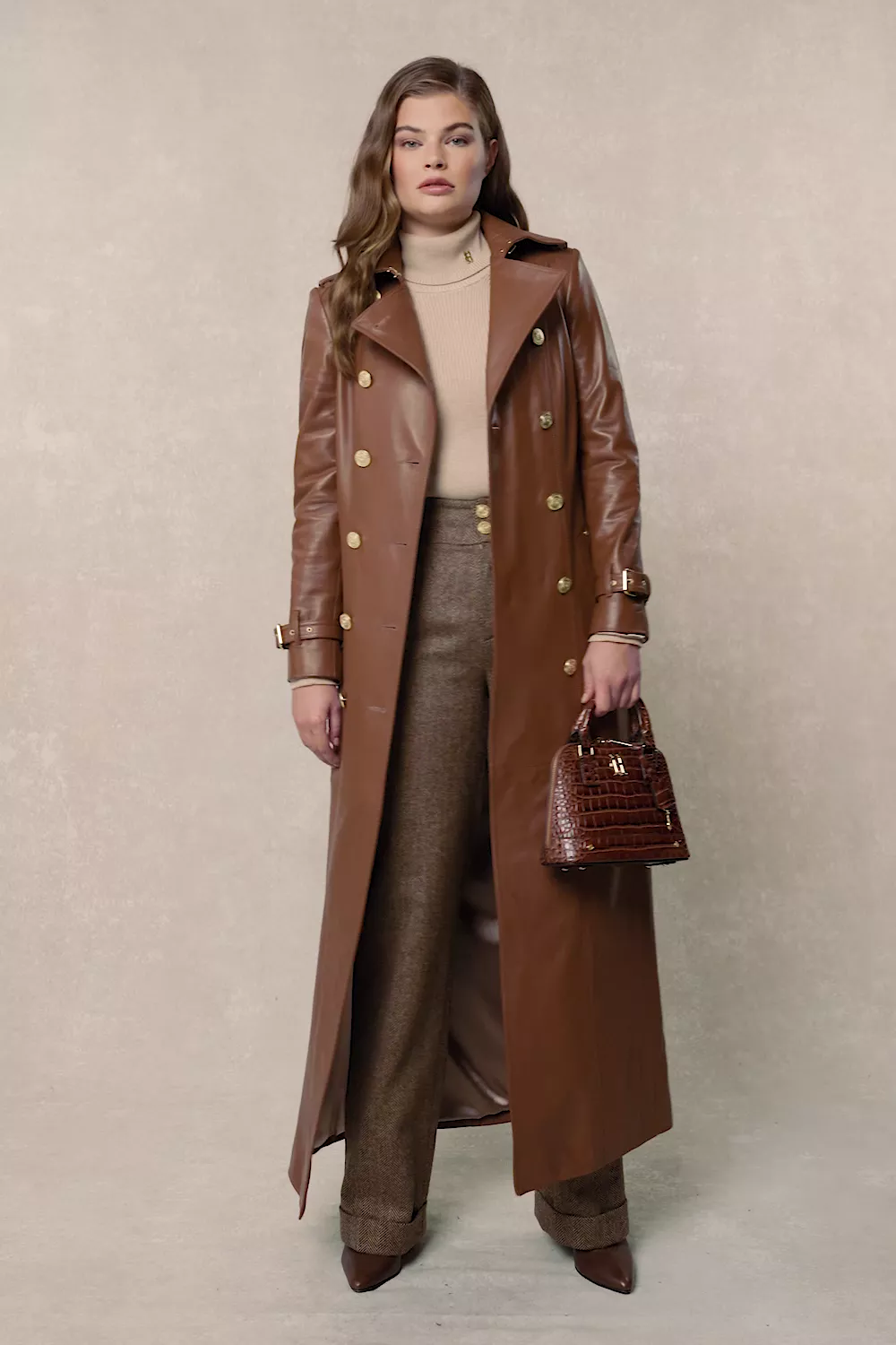 Full Length Marlborough Trench Coat (Valencia Leather Cognac) - Image 5