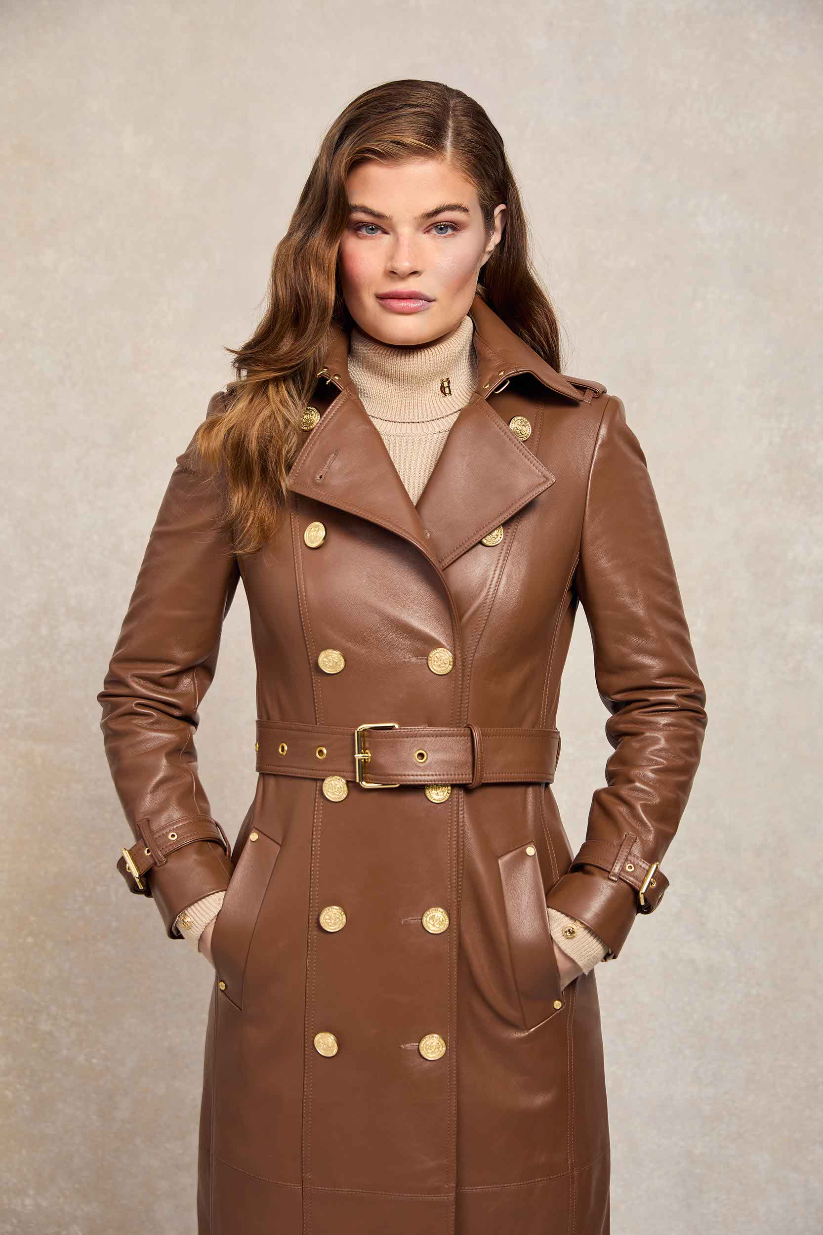 Full Length Marlborough Trench Coat (Valencia Leather Cognac) - Image 6