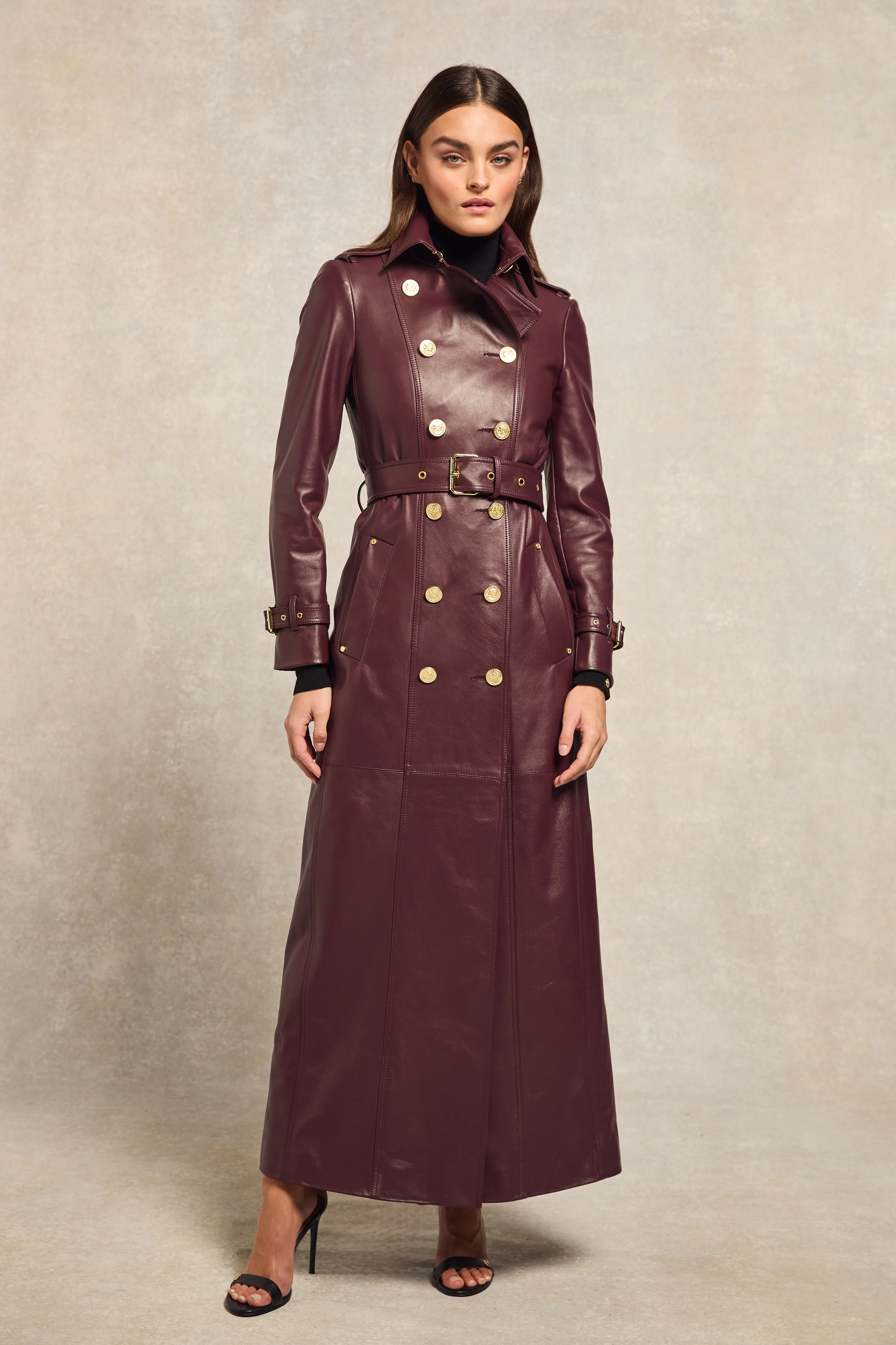 Full Length Marlborough Trench Coat (Valencia Leather Oxblood) - Image 2