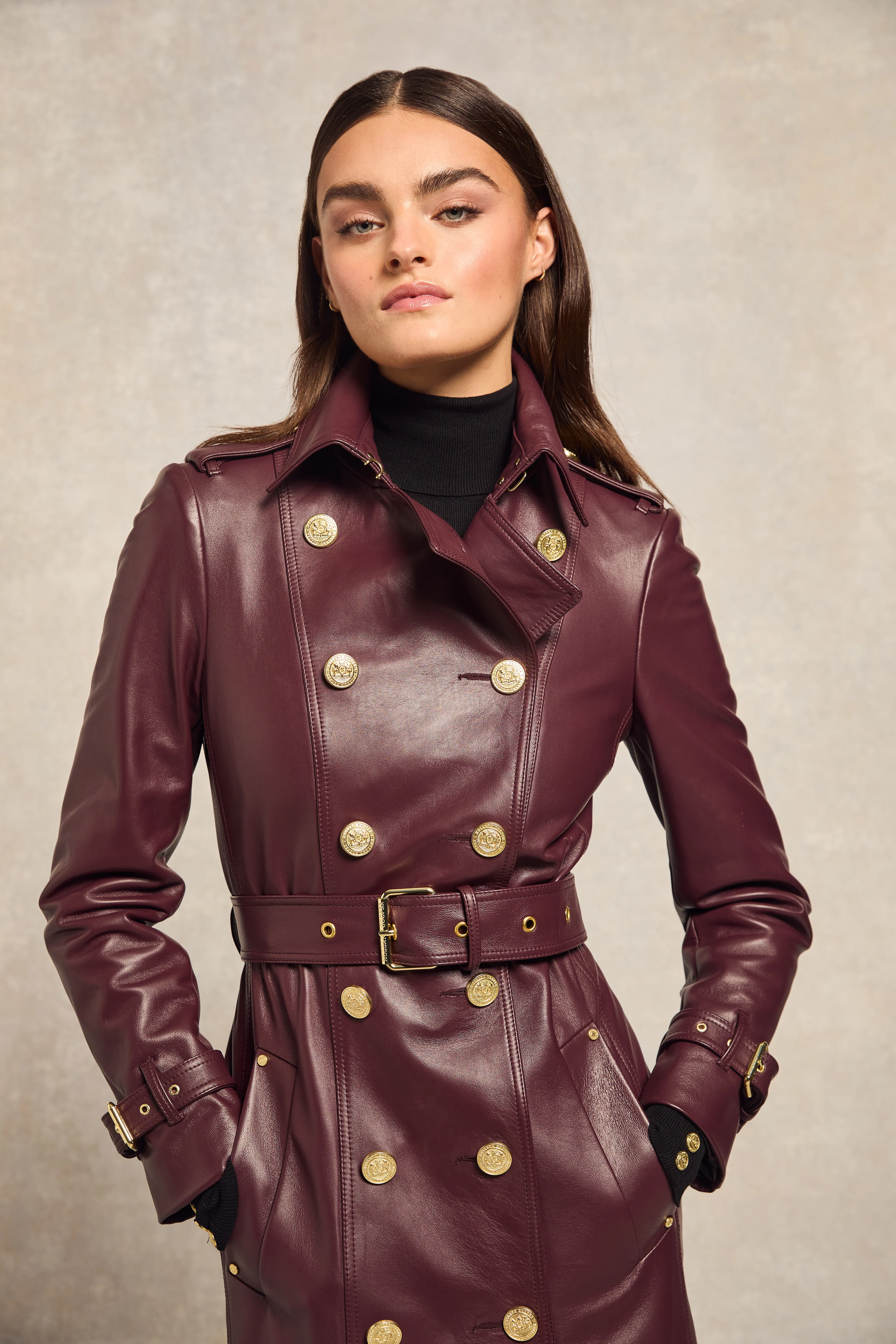 Full Length Marlborough Trench Coat (Valencia Leather Oxblood) - Image 4