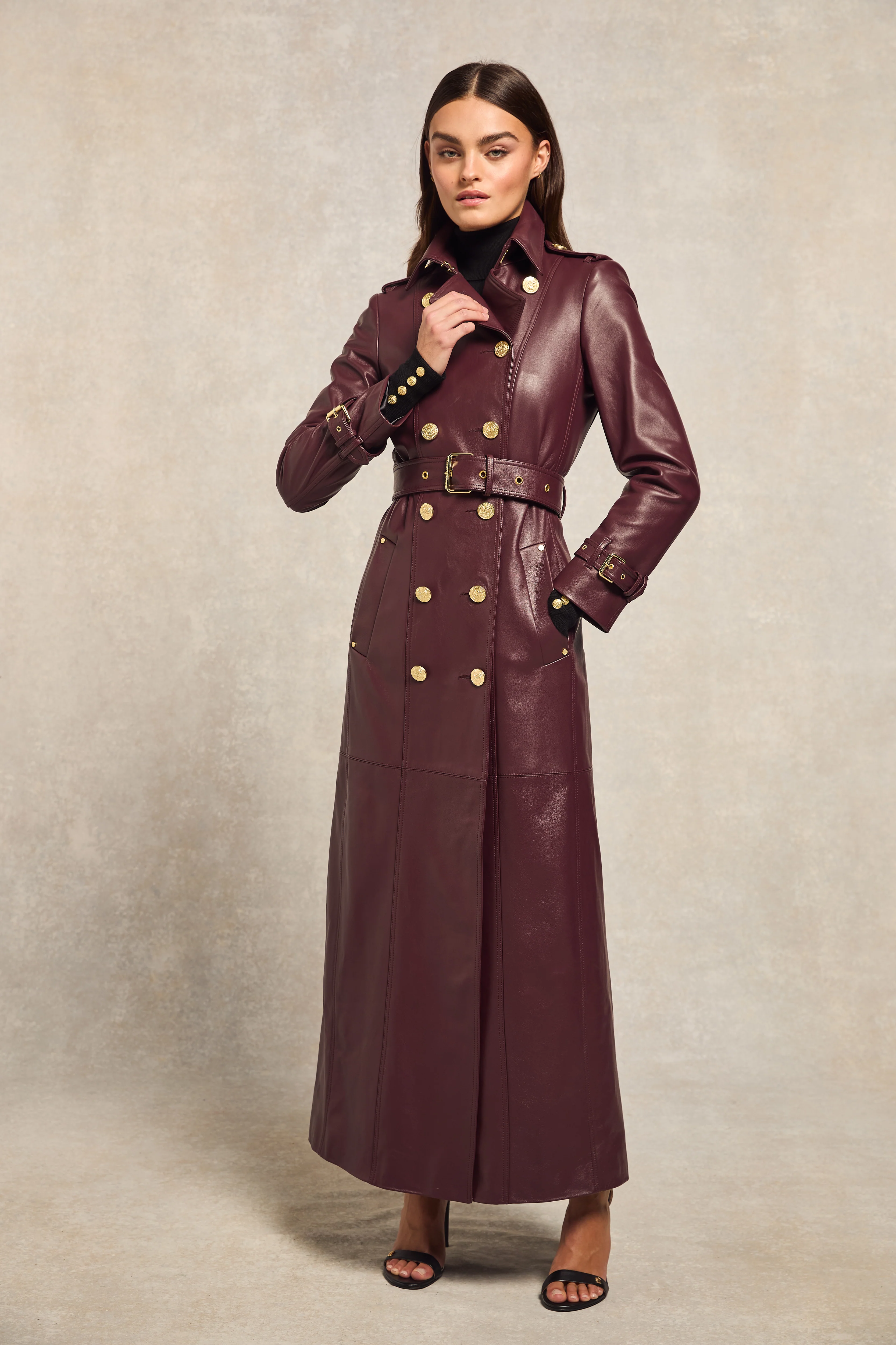 Full Length Marlborough Trench Coat (Valencia Leather Oxblood) - Image 7