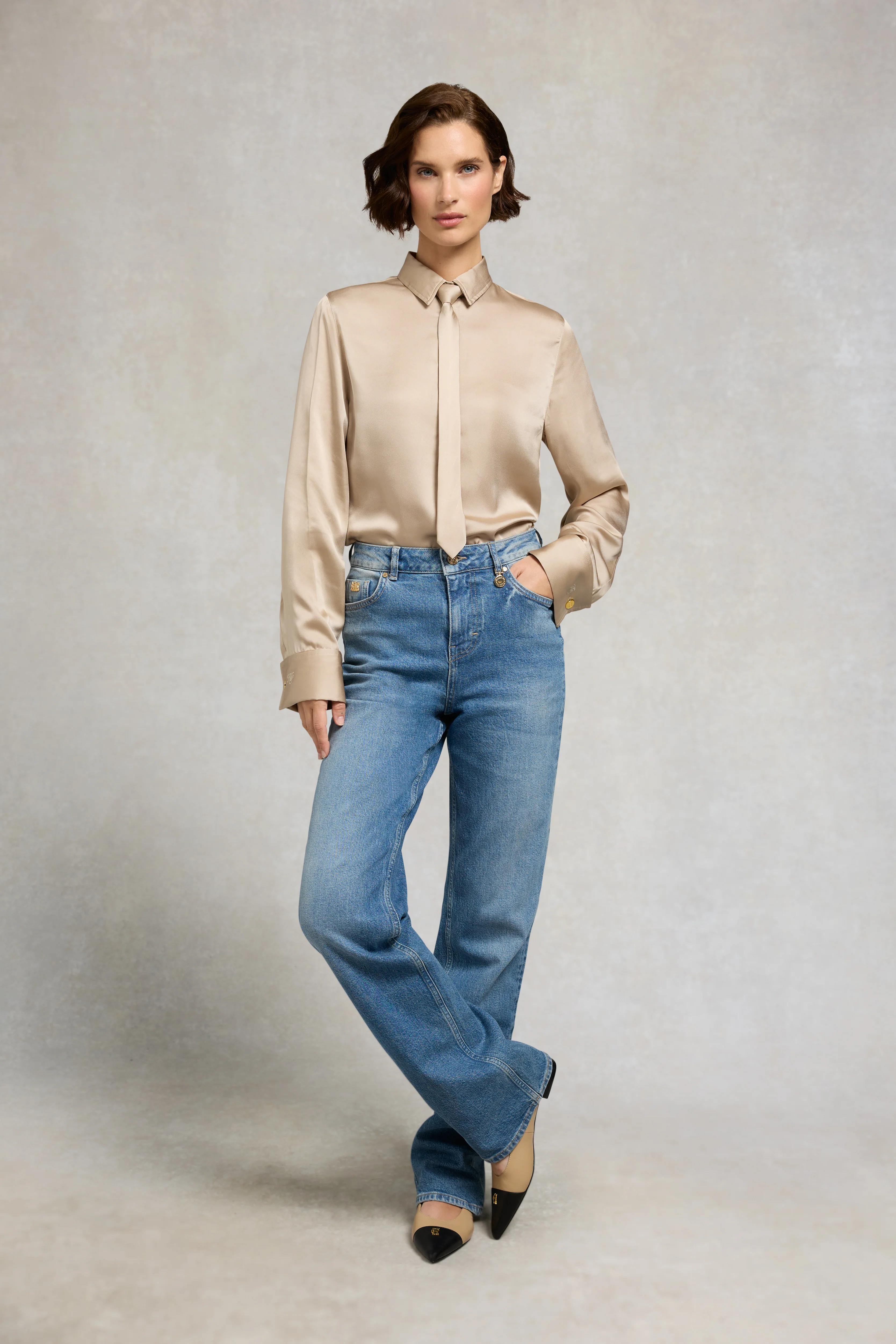 Georgina Satin Shirt (Champagne) - Image 5
