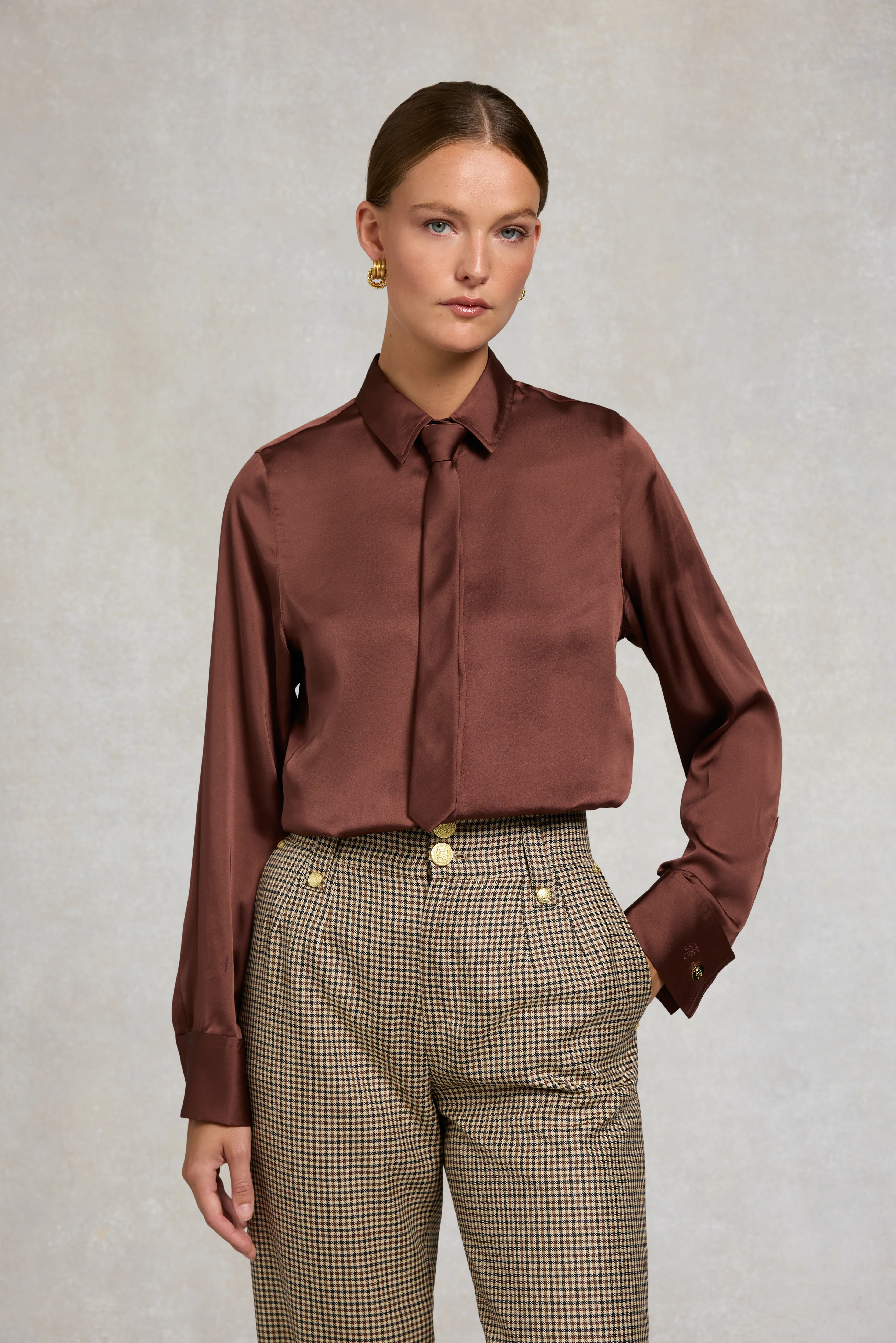 Georgina Satin Shirt (Chocolate) - Image 3