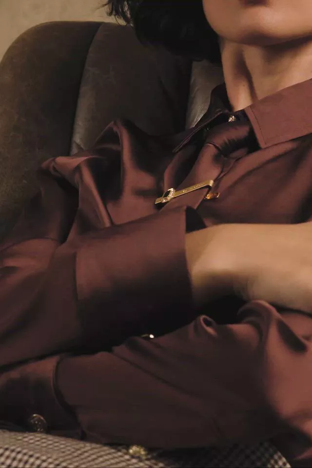 Georgina Satin Shirt (Chocolate) - Image 5