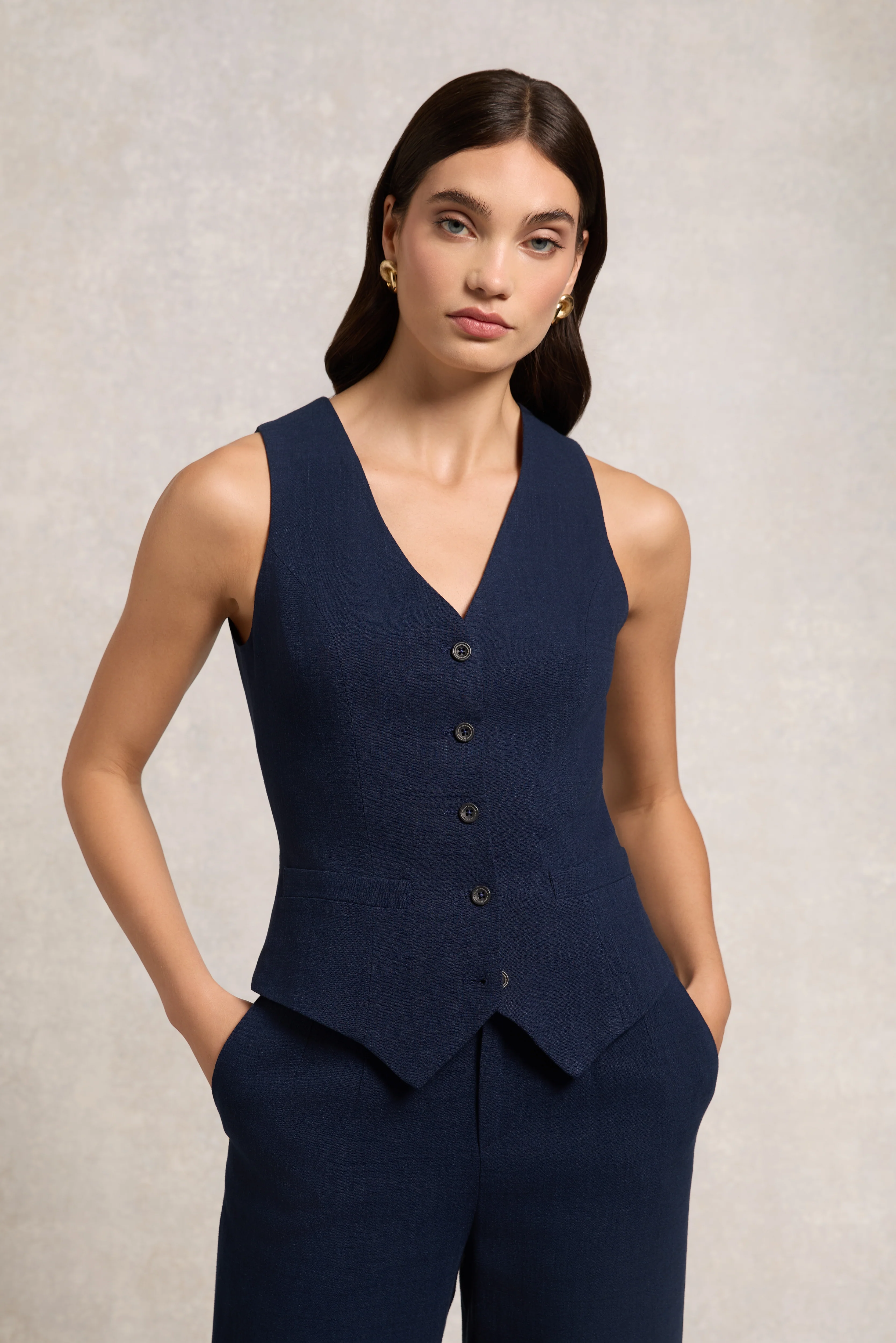 Hampton Waistcoat (Navy Linen) - Image 8