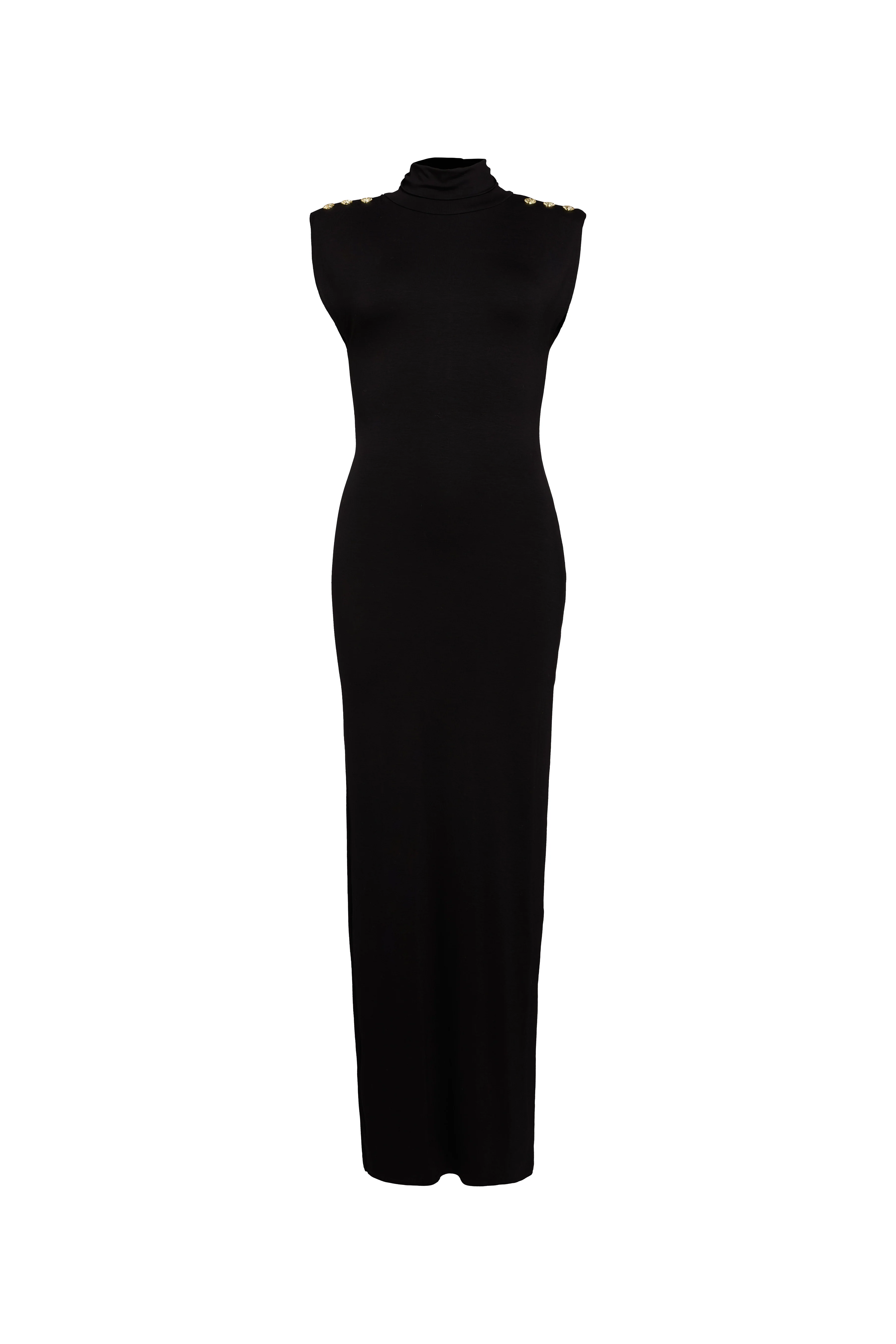 Harper High Neck Maxi Dress (Black) - Image 4