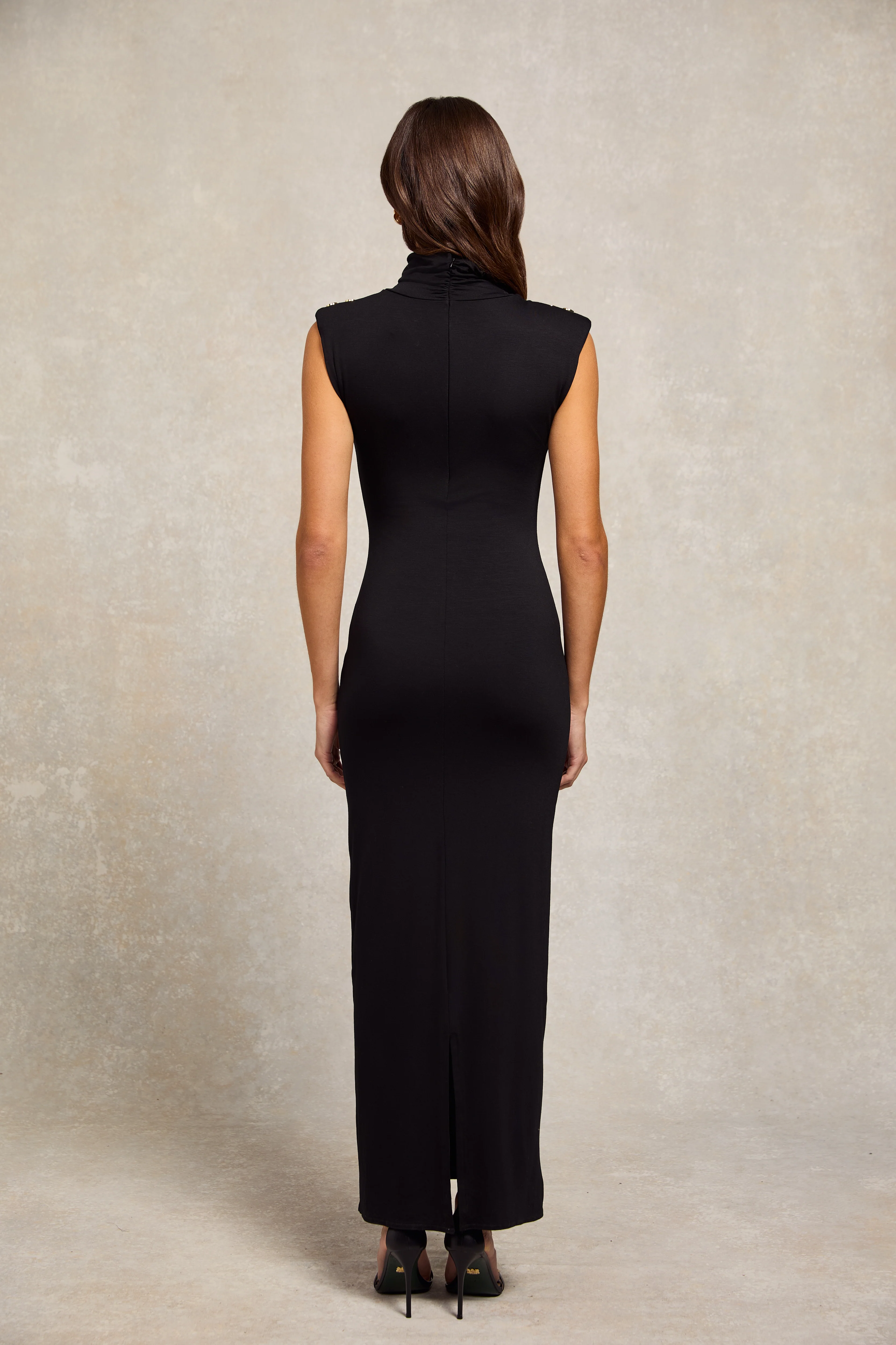 Harper High Neck Maxi Dress (Black) - Image 6