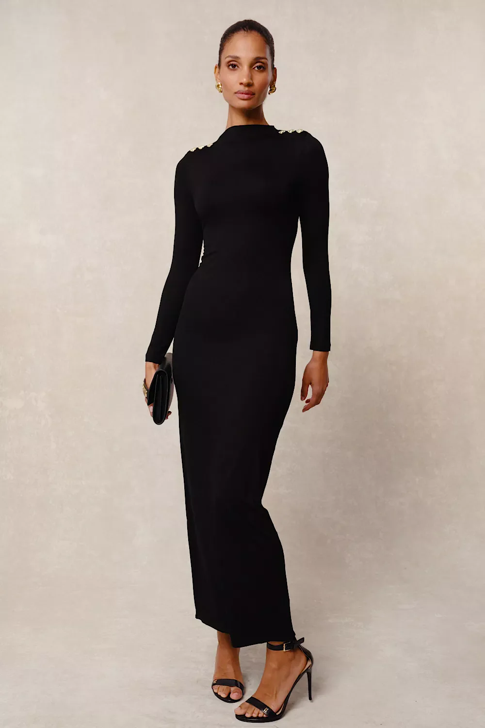 Harper Long Sleeve Maxi Dress (Black) - Image 5