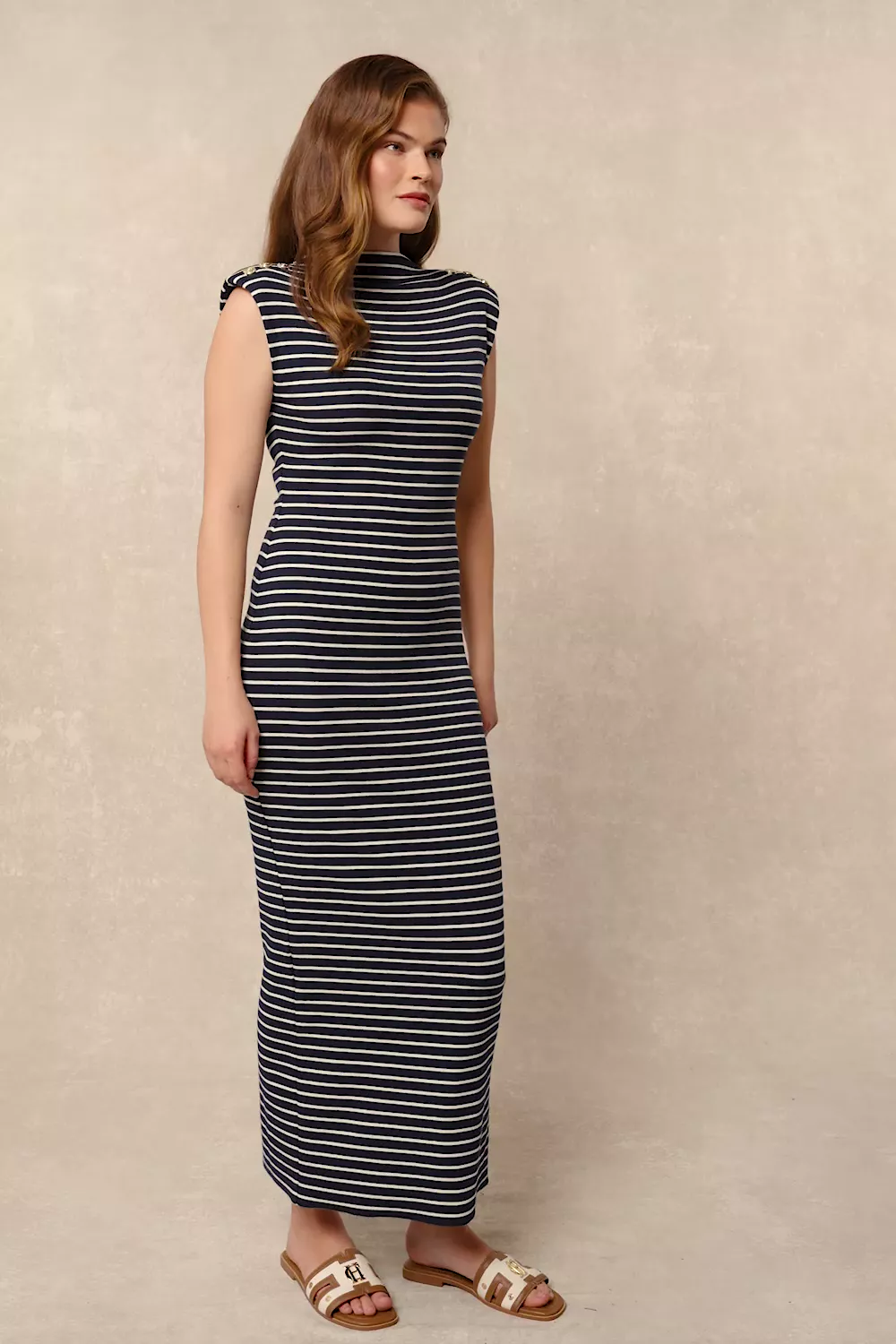 Harper Maxi Dress (Ink Navy Natural Stripe) - Image 5