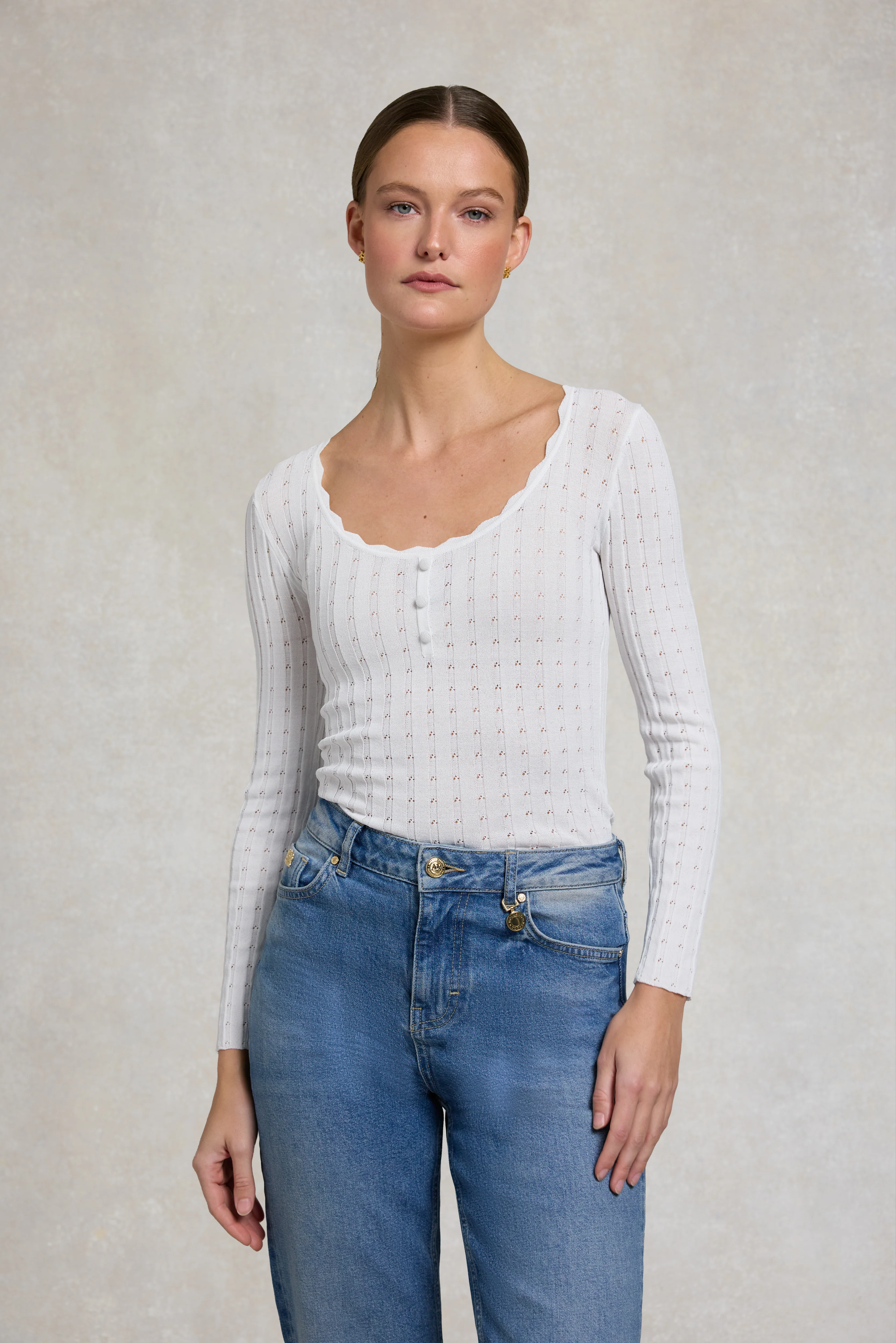 Helen Knitted Longsleeve Top (White)
