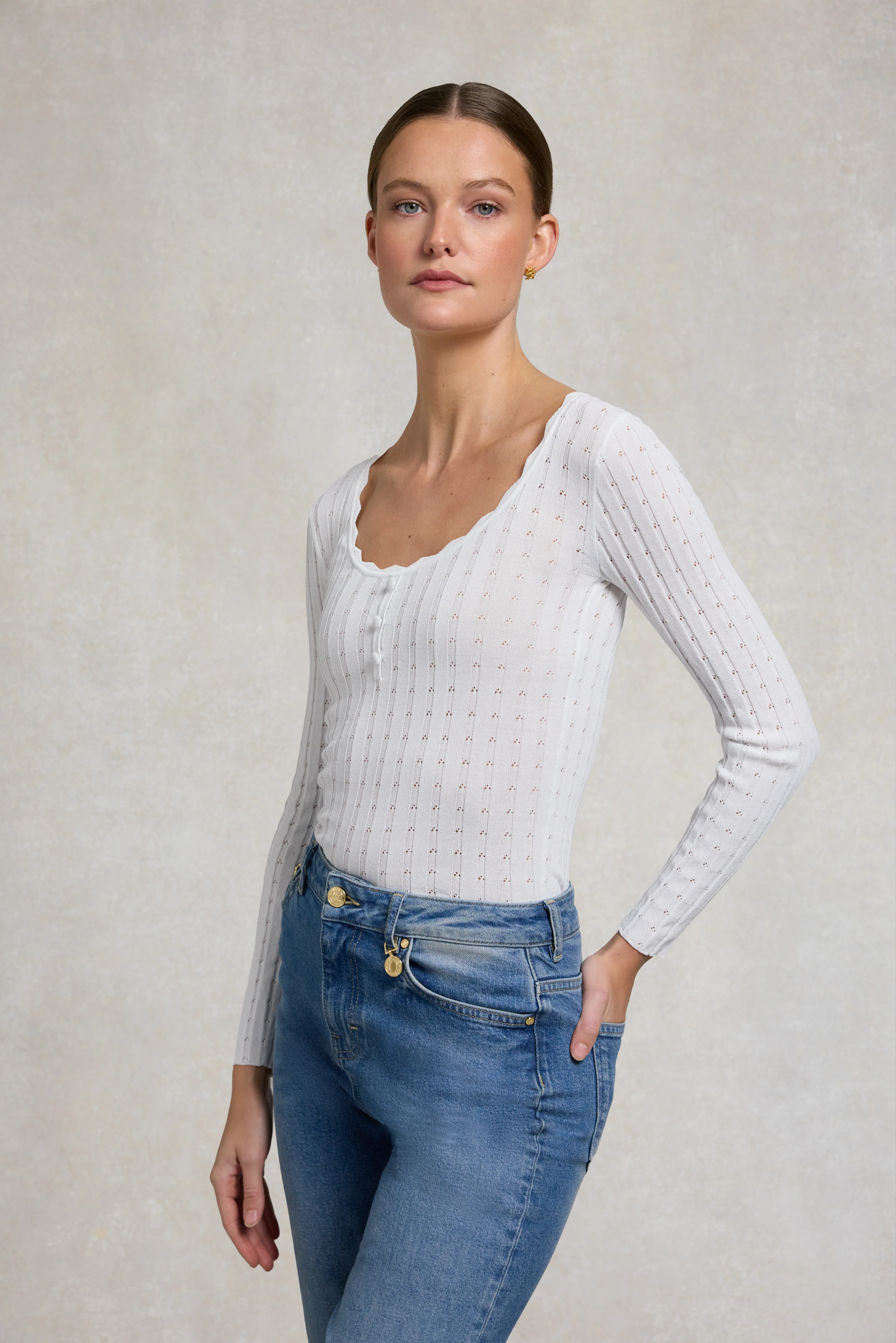 Helen Knitted Longsleeve Top (White) - Image 2