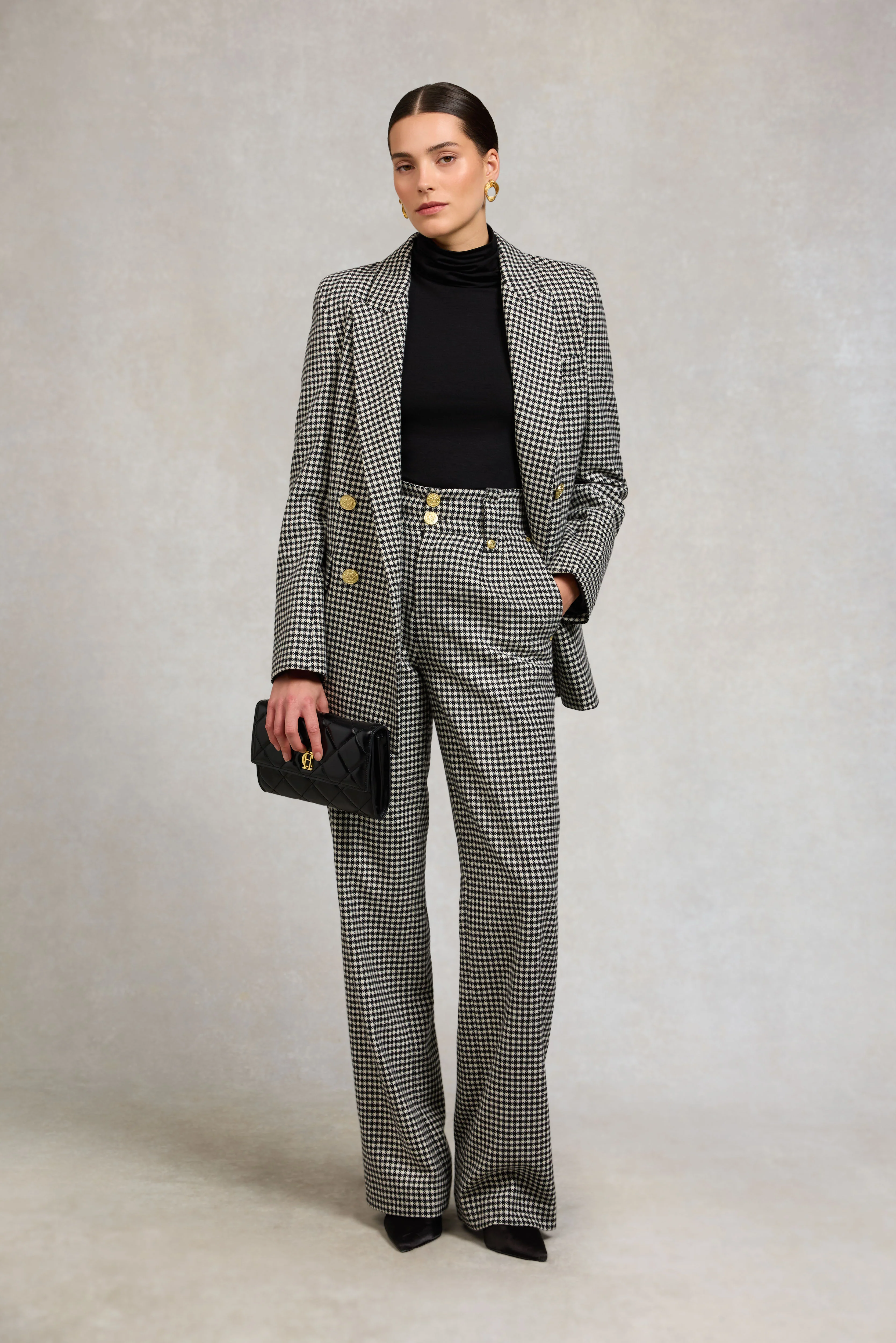 High Waisted Straight Trouser (Black & White Puppy Tooth) - Image 2
