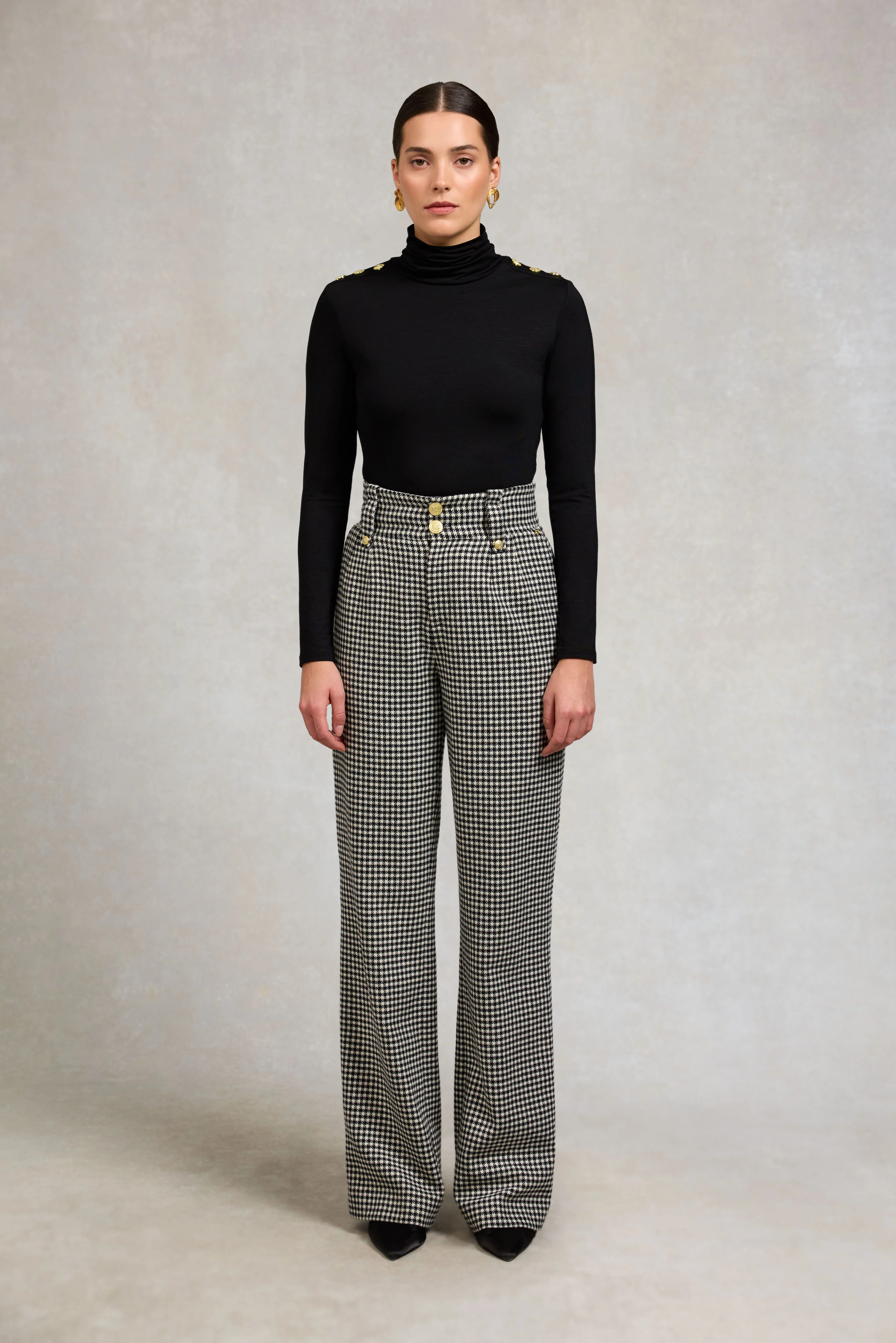 High Waisted Straight Trouser (Black & White Puppy Tooth) - Image 6
