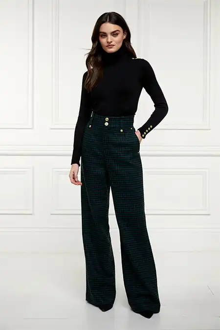 High Waisted Straight Trouser (Emerald Houndstooth) - Image 5