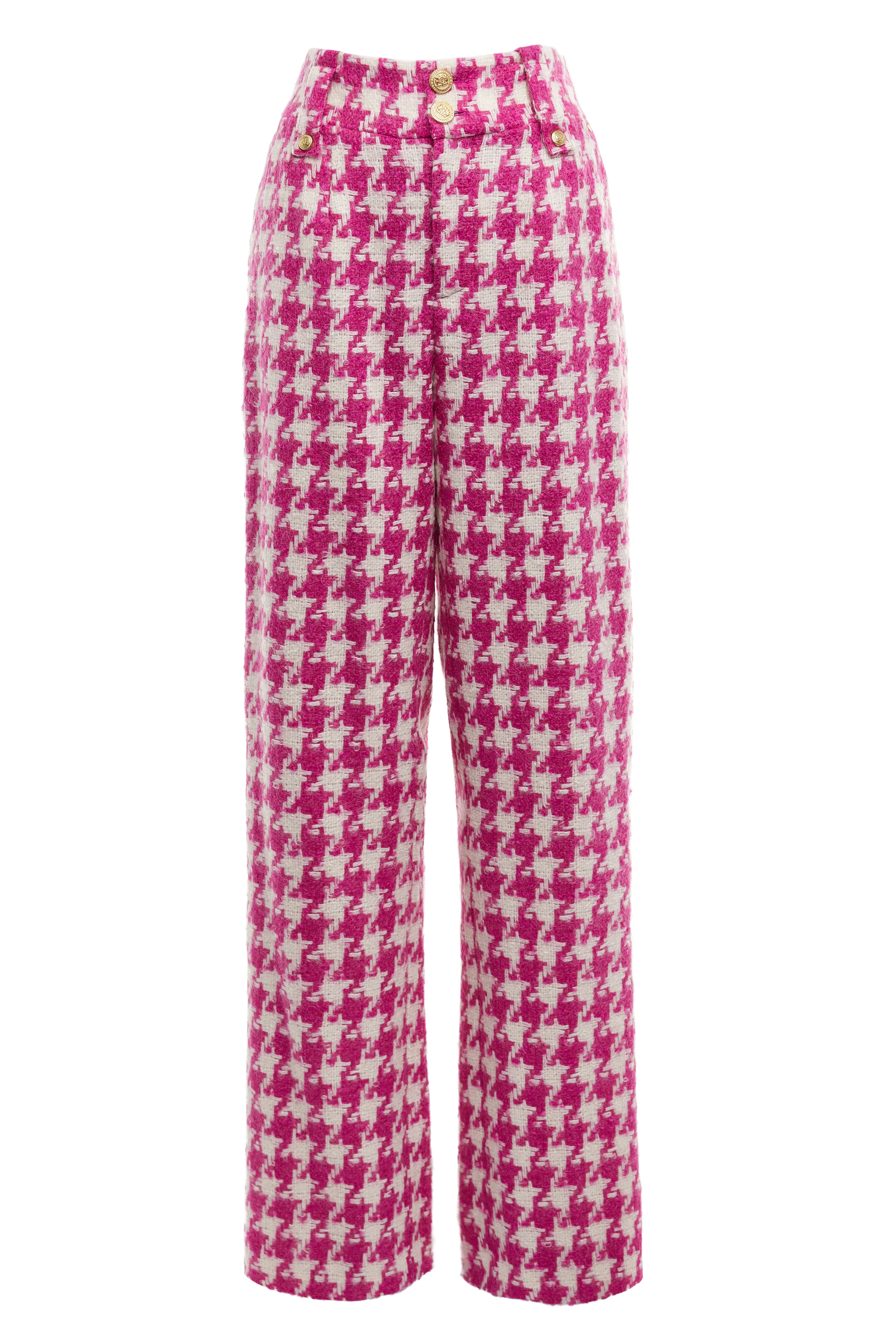 High Waisted Straight Trouser (Hot Pink Large Scale Houndstooth) - Image 4