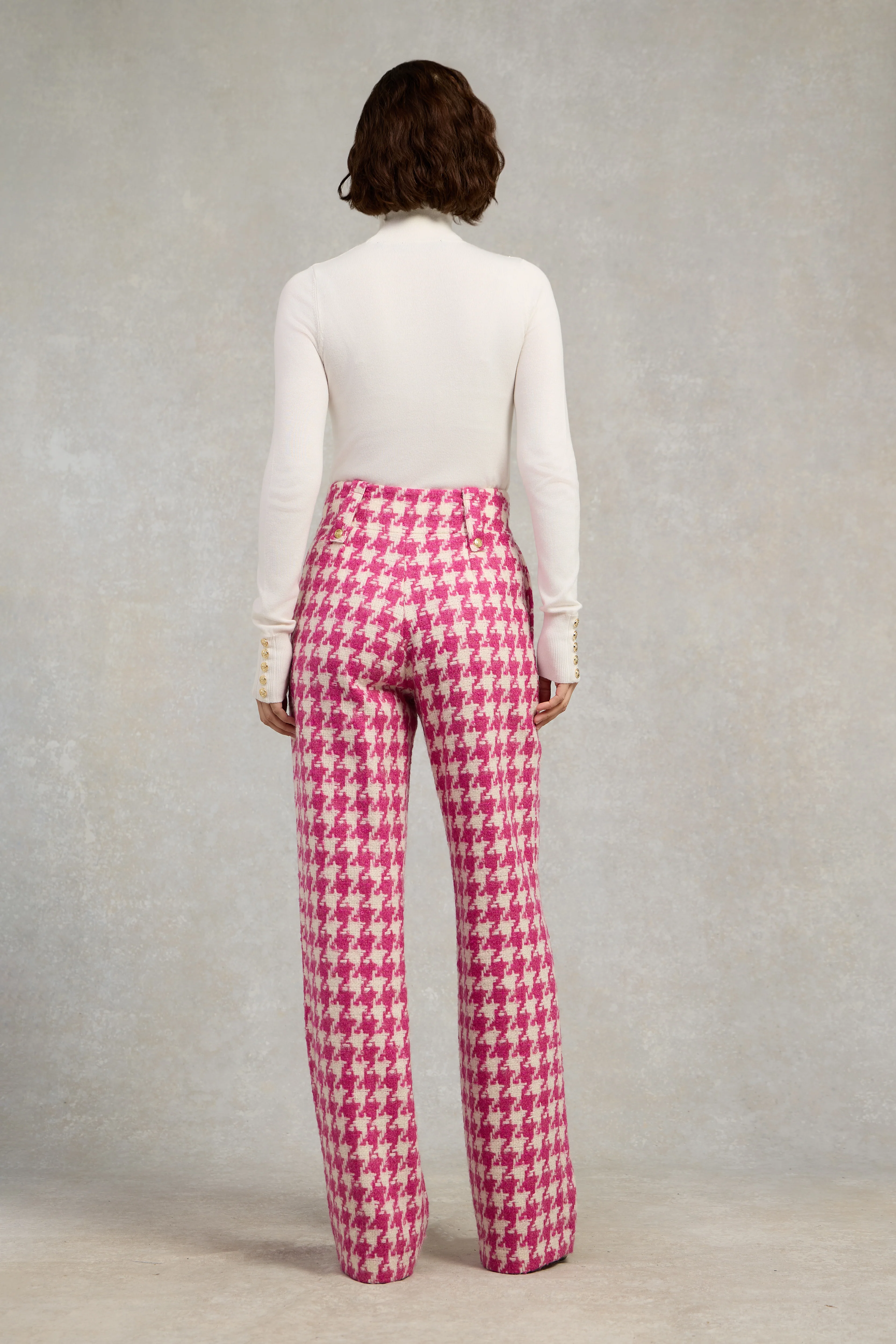 High Waisted Straight Trouser (Hot Pink Large Scale Houndstooth) - Image 5