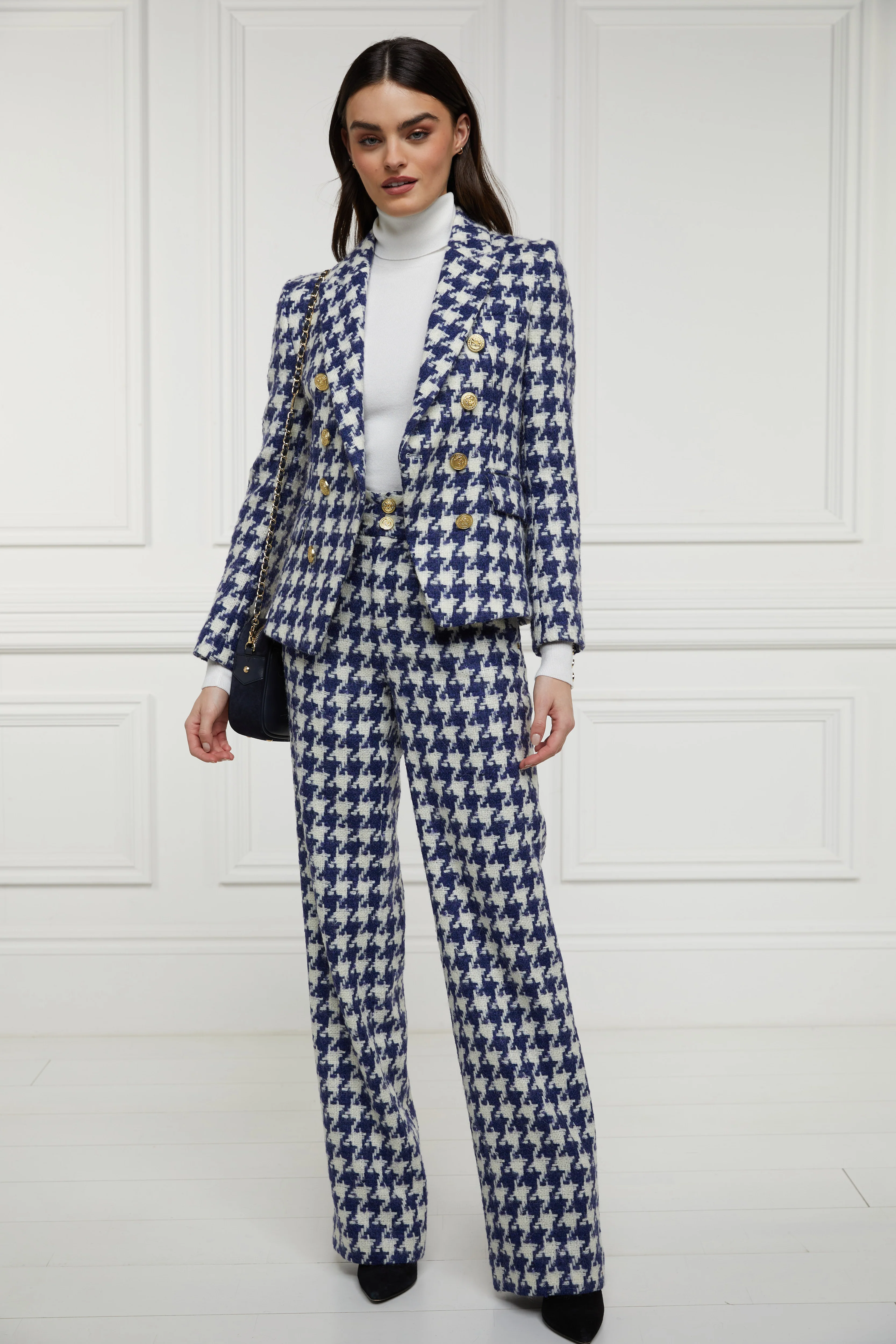 High Waisted Straight Trouser (Large Scale Navy Houndstooth) - Image 3