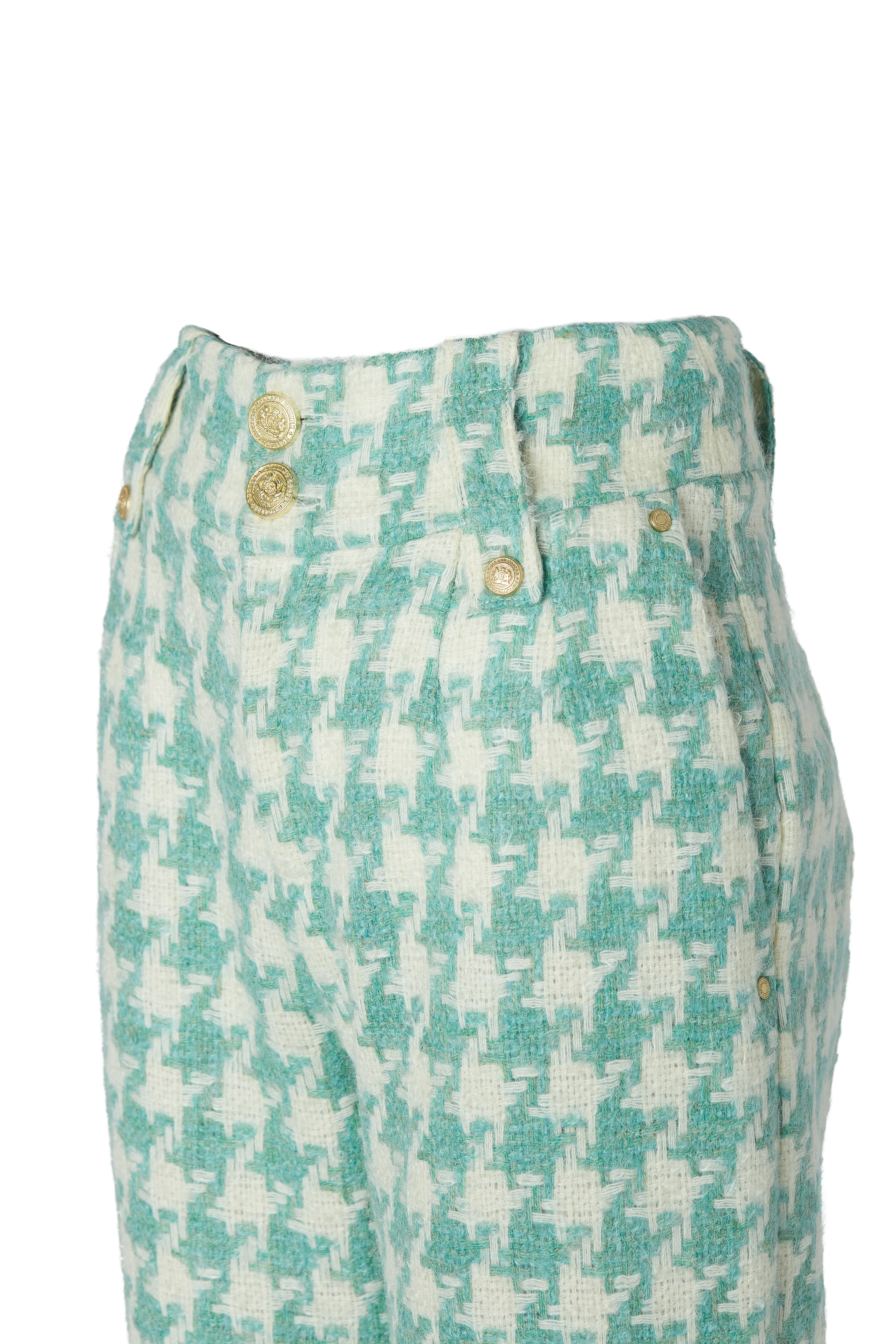 High Waisted Straight Trouser (Large Scale Teal Houndstooth) - Image 10