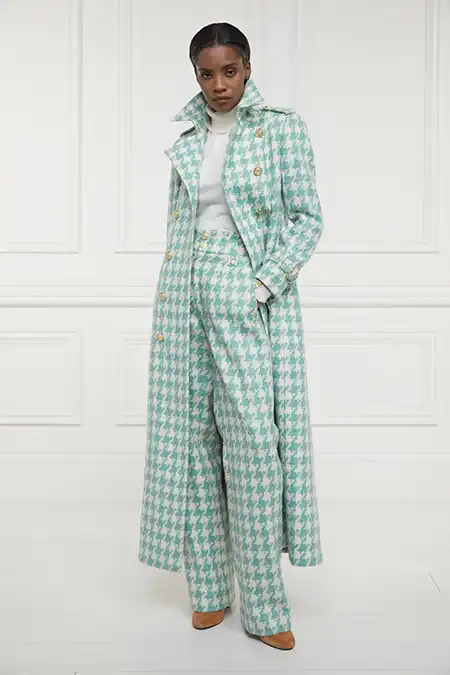 High Waisted Straight Trouser (Large Scale Teal Houndstooth) - Image 5