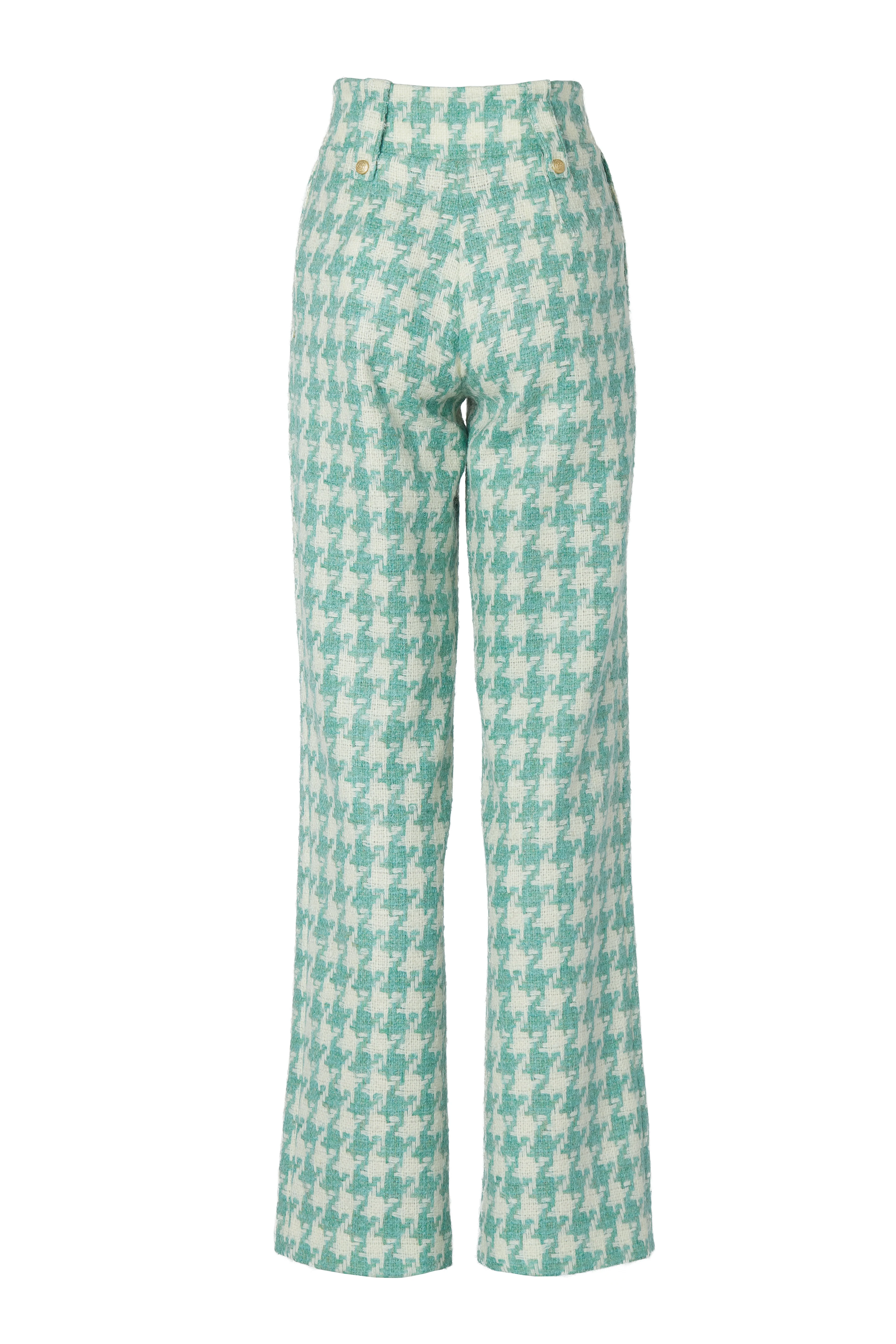 High Waisted Straight Trouser (Large Scale Teal Houndstooth) - Image 7